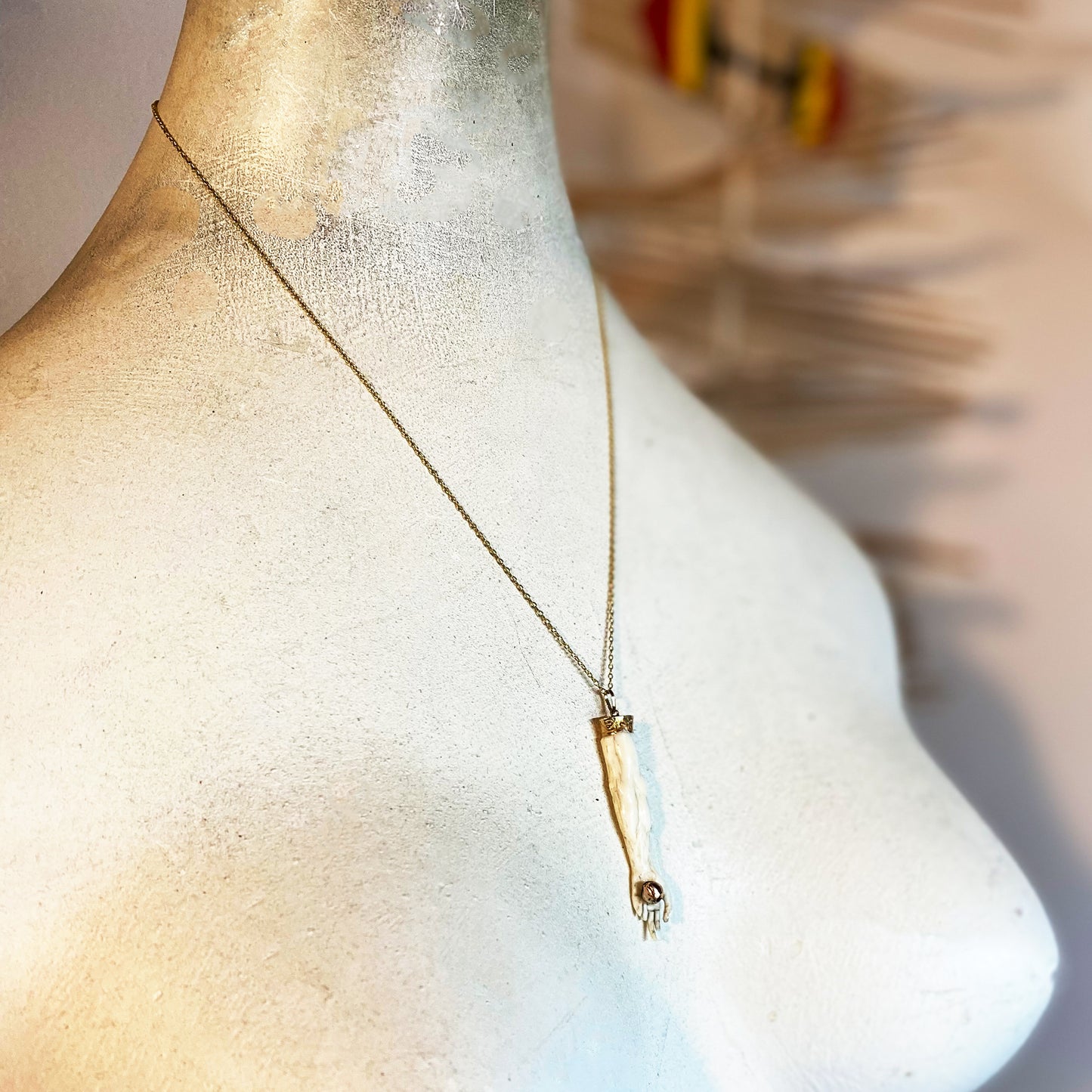 Antique 9K Gold Bone Arm Pendant, Victorian Christ Arm Charm