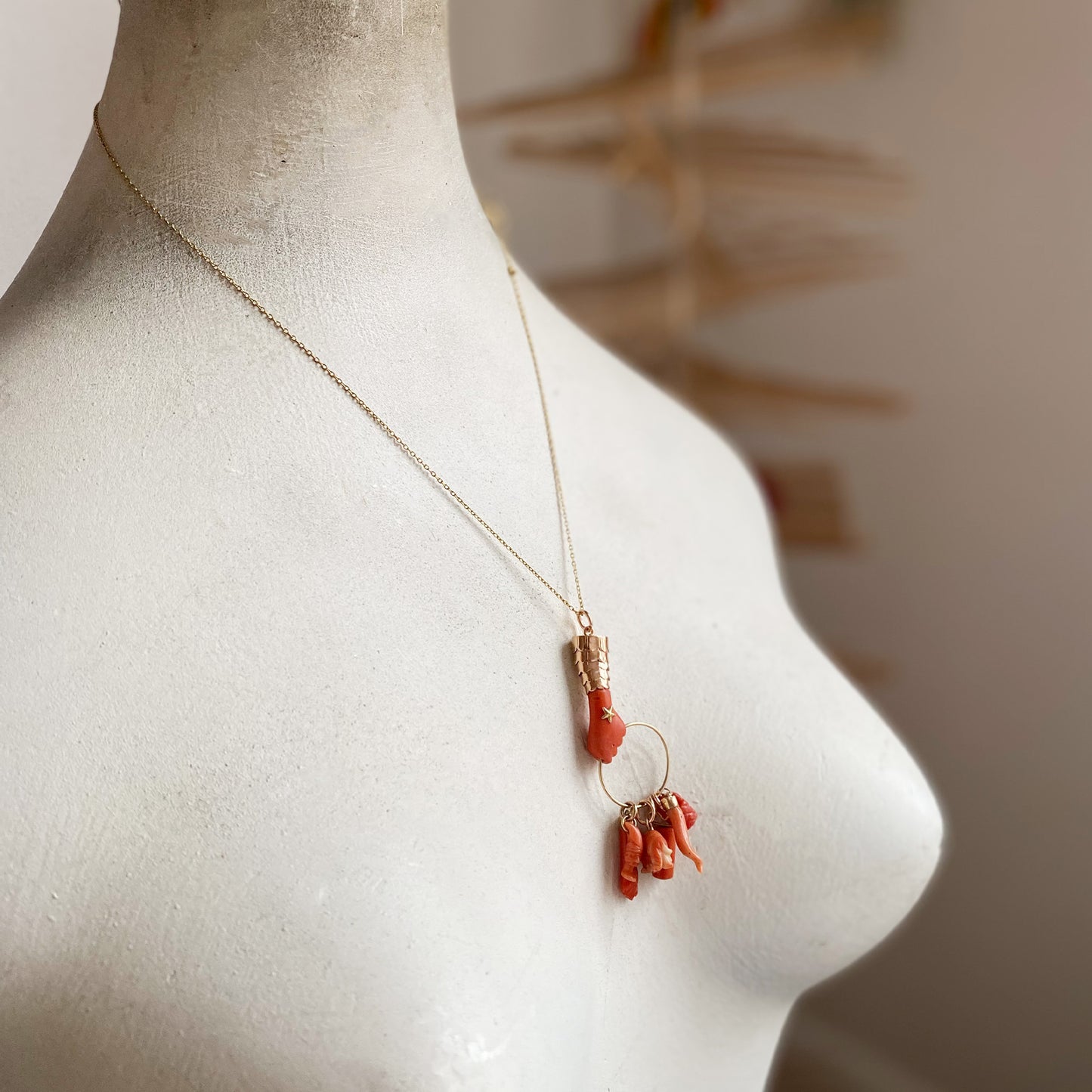 Antique 14K Gold Coral Figa Charm Late Victorian