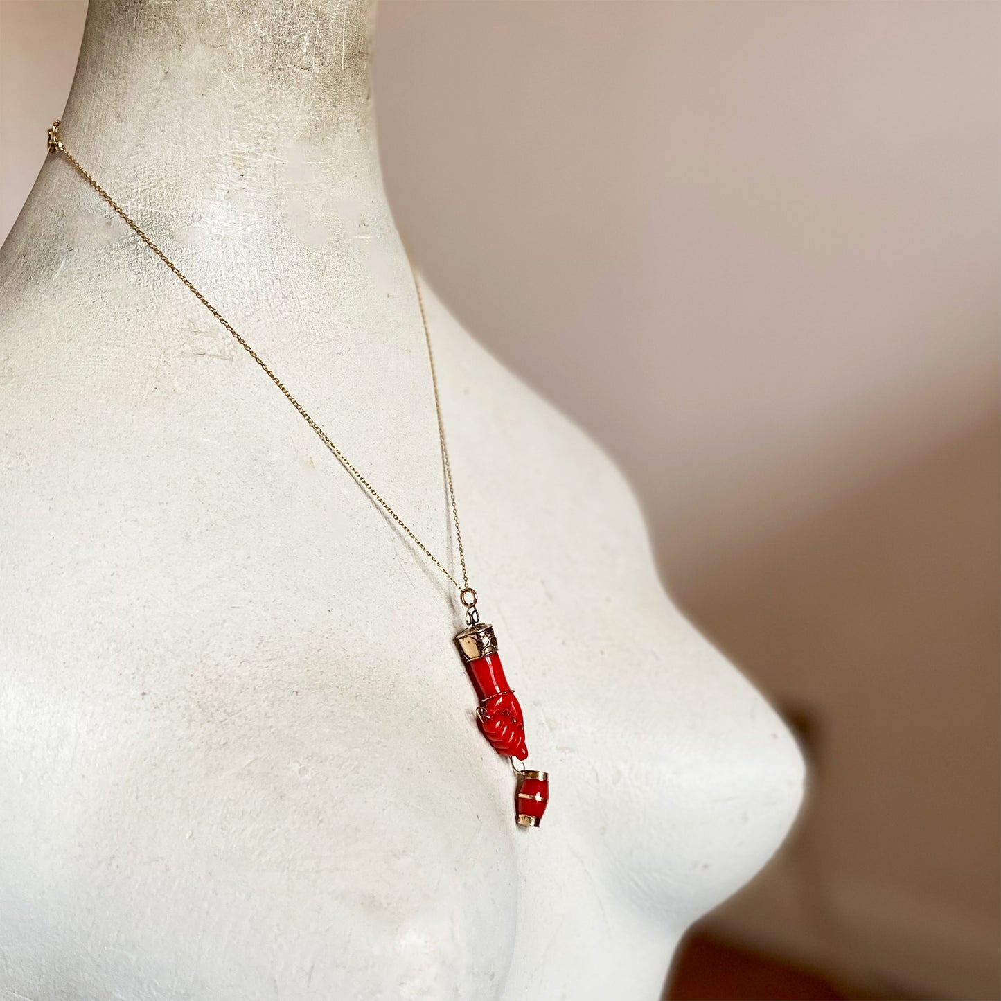 Antique 9K Gold Red Figa Charm