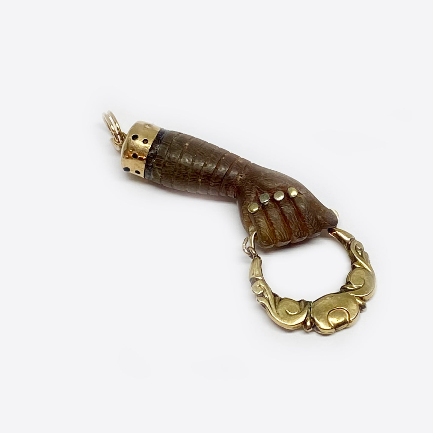 Antique 9K Gold Stained Horn Figa Charm
