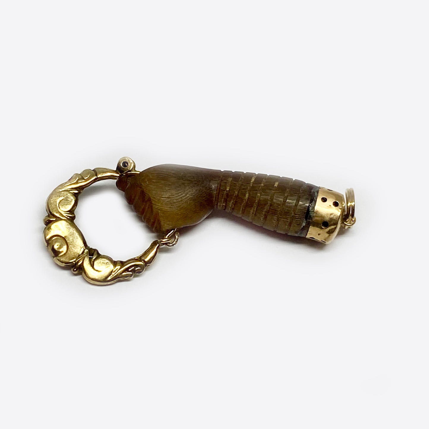 Antique 9K Gold Stained Horn Figa Charm