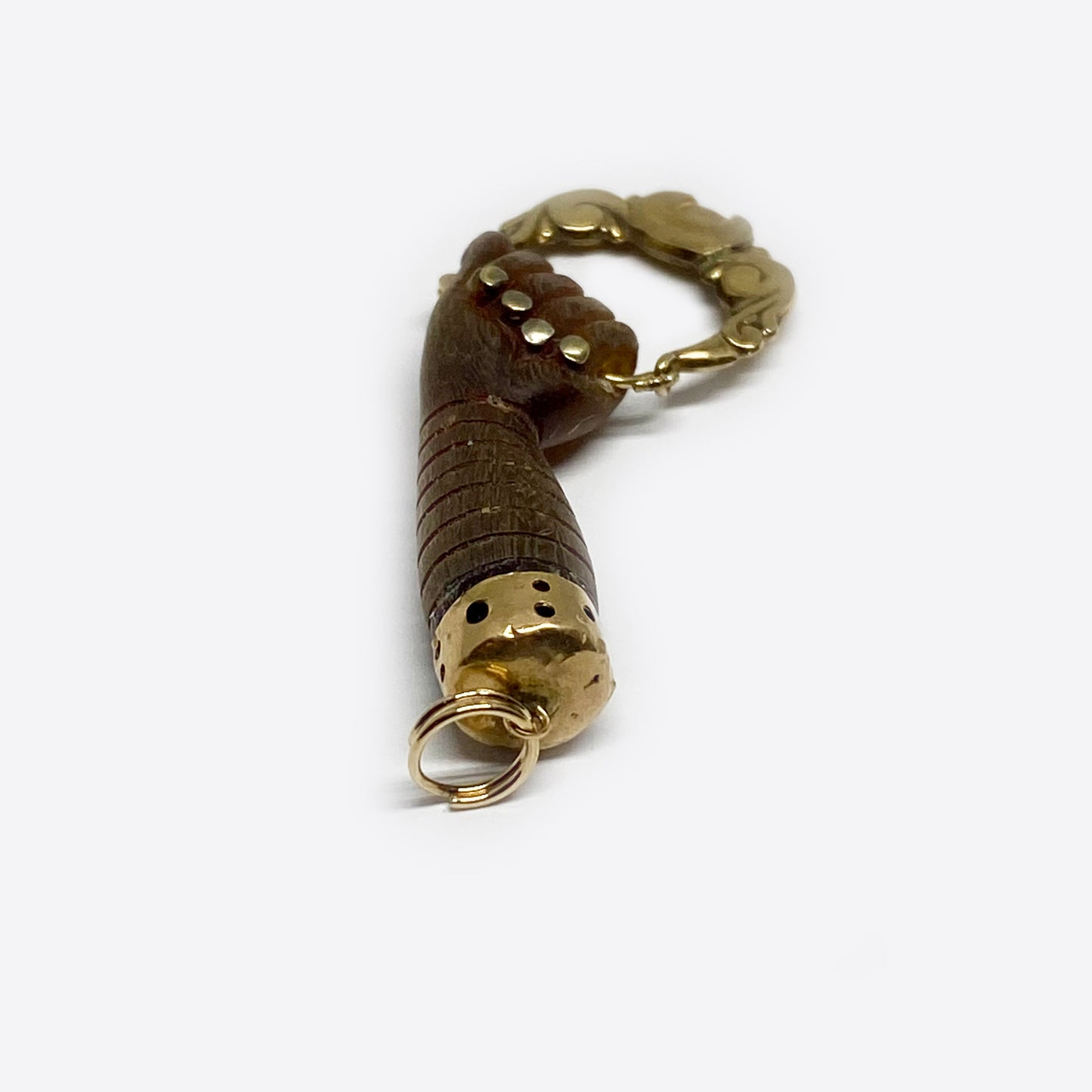 Antique 9K Gold Stained Horn Figa Charm