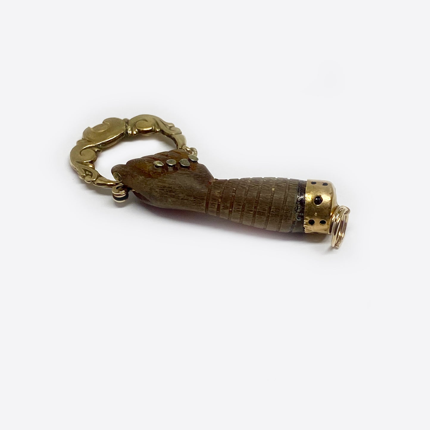 Antique 9K Gold Stained Horn Figa Charm