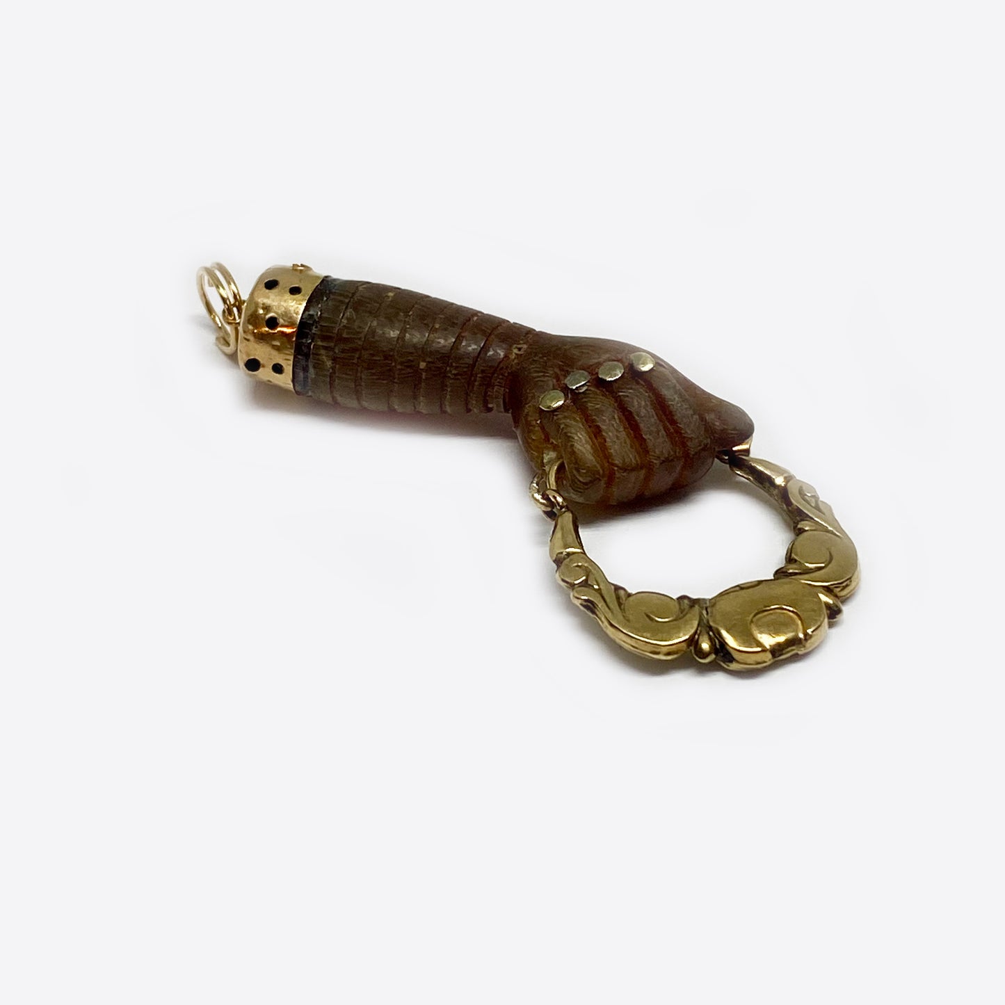 Antique 9K Gold Stained Horn Figa Charm