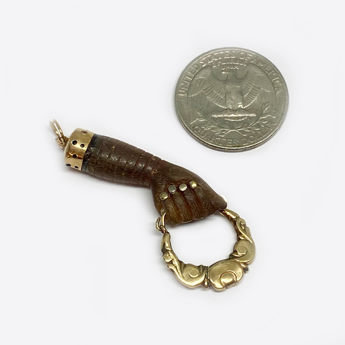 Antique 9K Gold Stained Horn Figa Charm