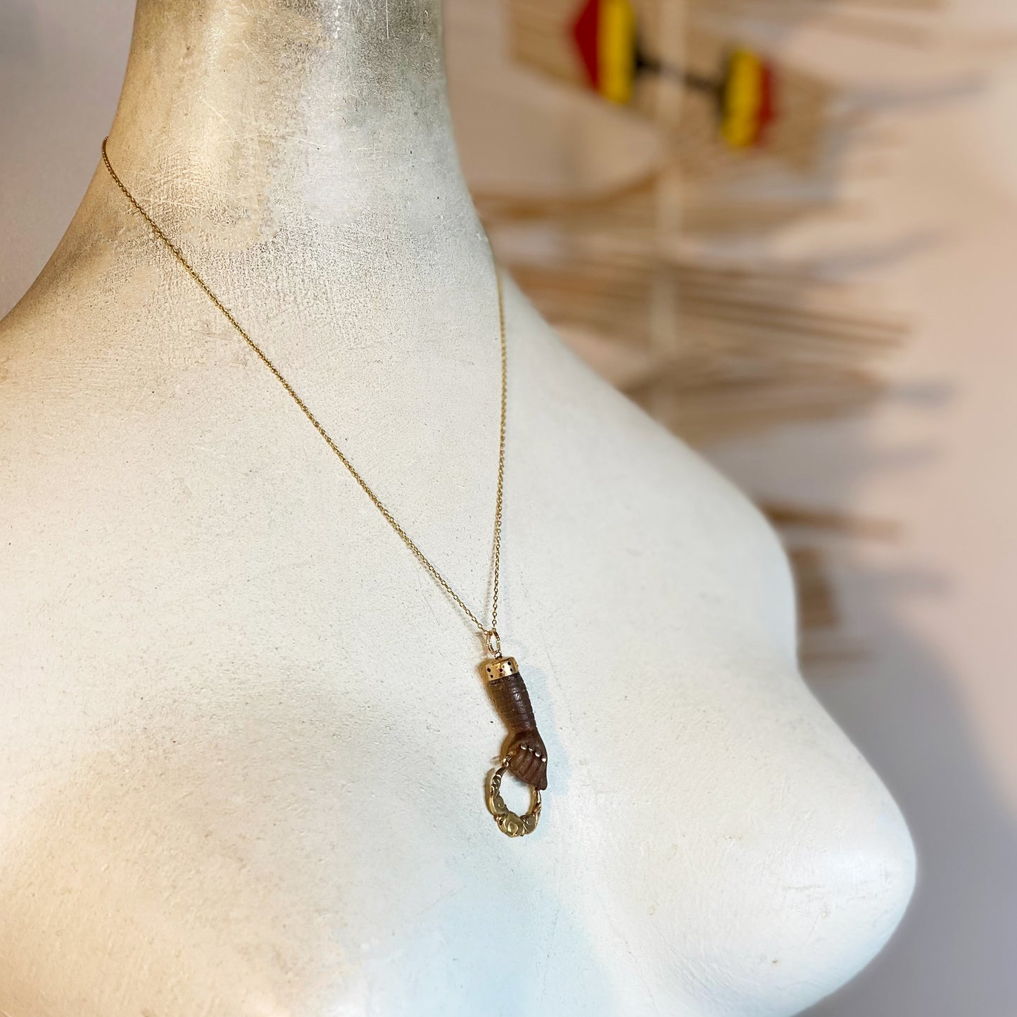 Antique 9K Gold Stained Horn Figa Charm