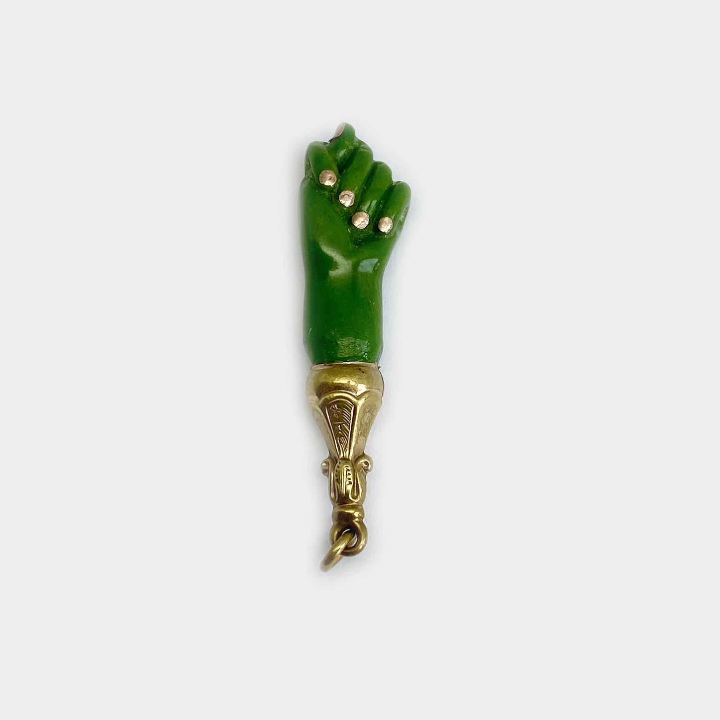 Vintage Green Figa, Metal Base, Resin Figa
