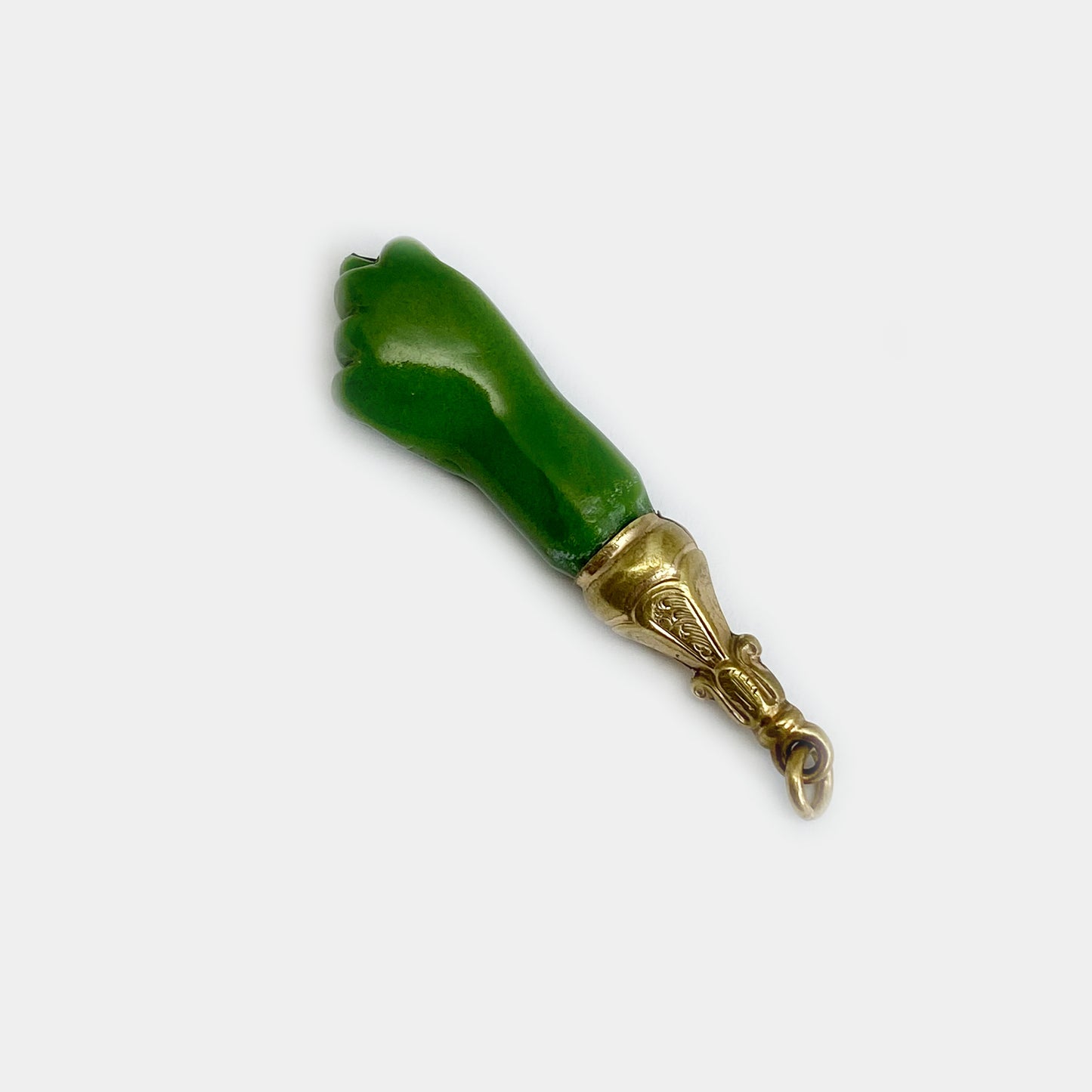 Vintage Green Figa, Metal Base, Resin Figa