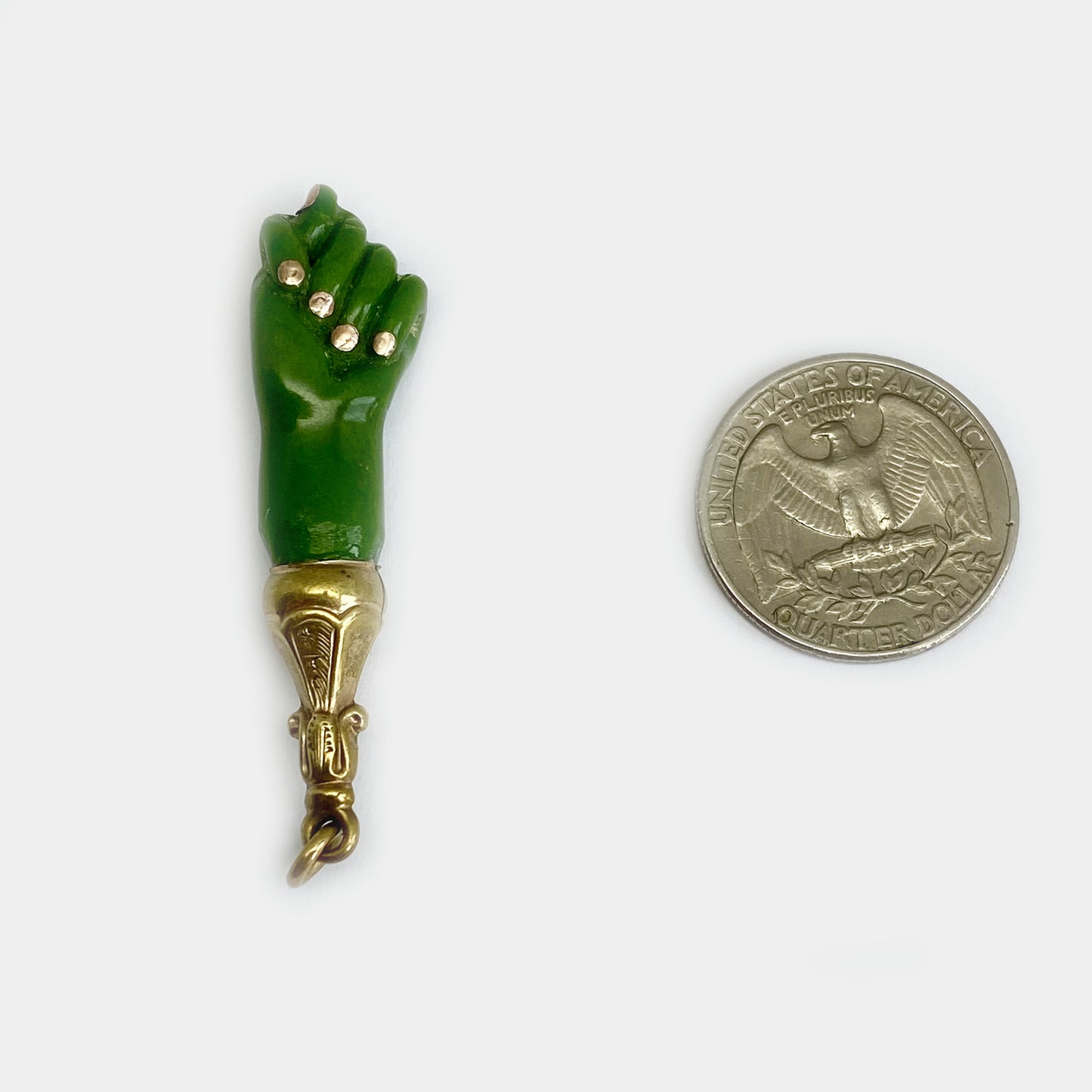 Vintage Green Figa, Metal Base, Resin Figa