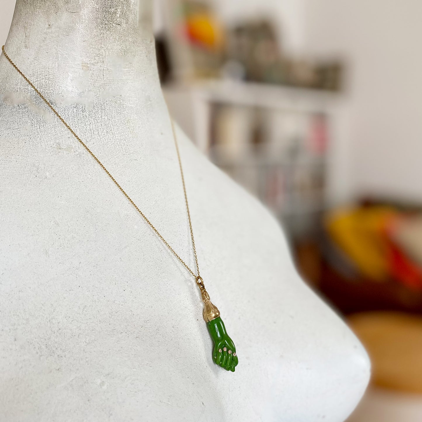Vintage Green Figa, Metal Base, Resin Figa