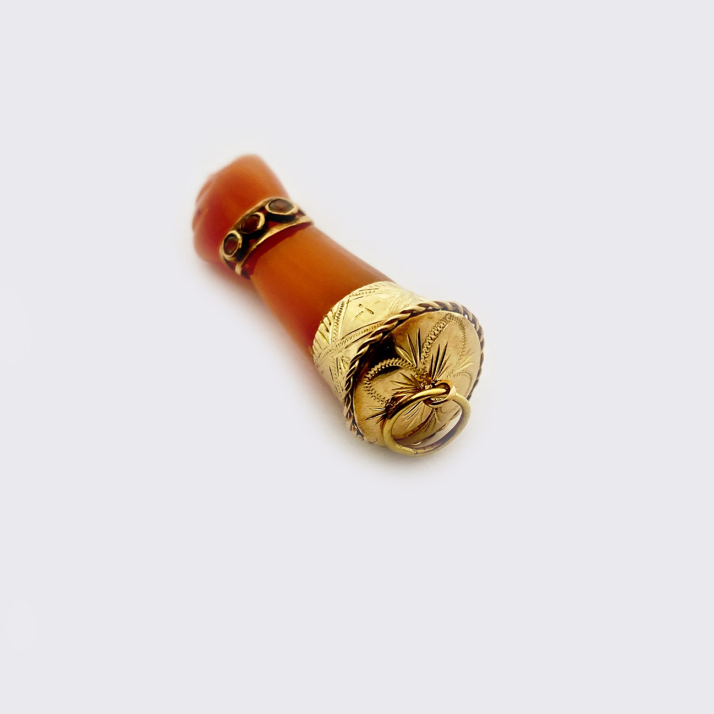 Vintage 14K Carnelian Figa, Natural Stone Hand Amulet, Figa Charm