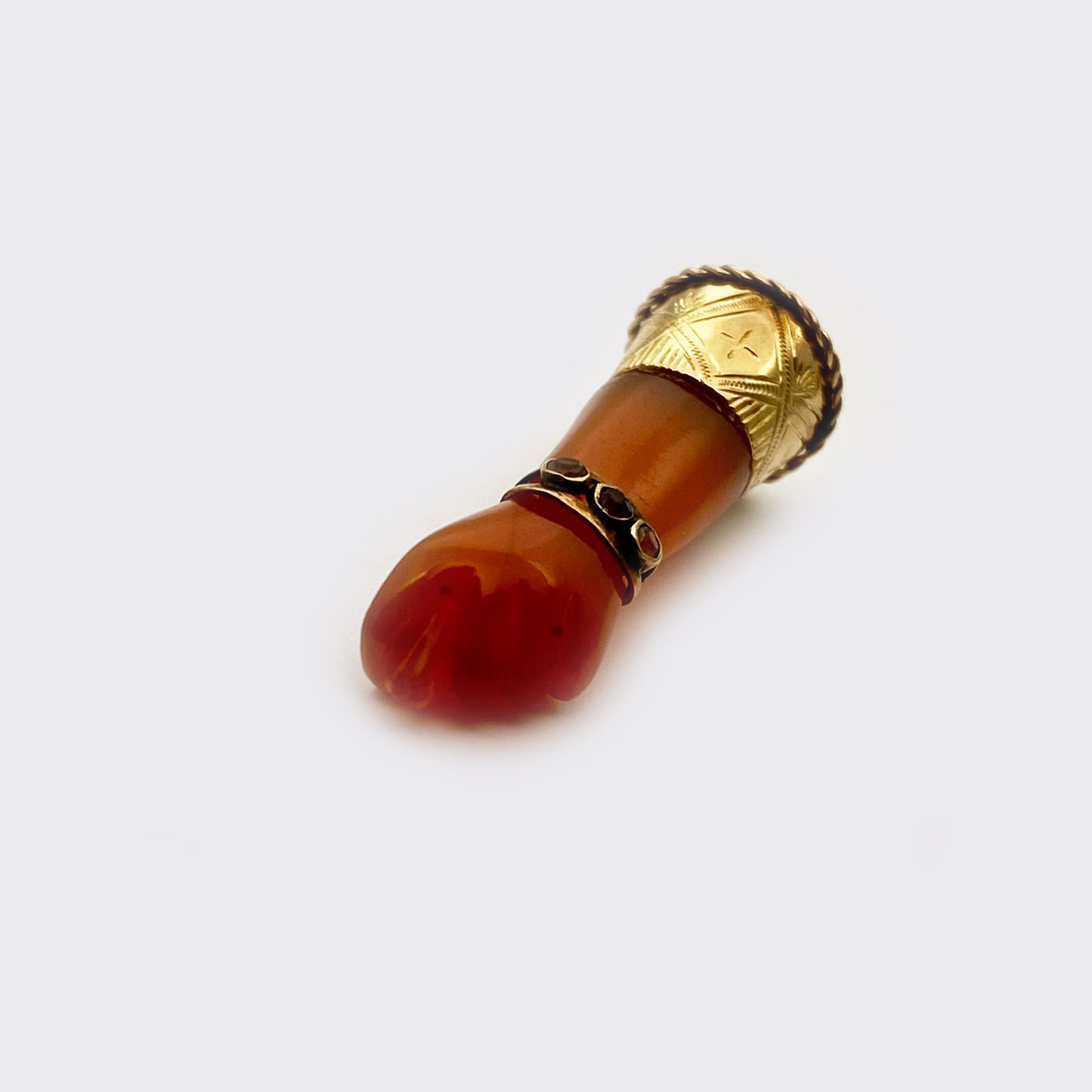 Vintage 14K Carnelian Figa, Natural Stone Hand Amulet, Figa Charm