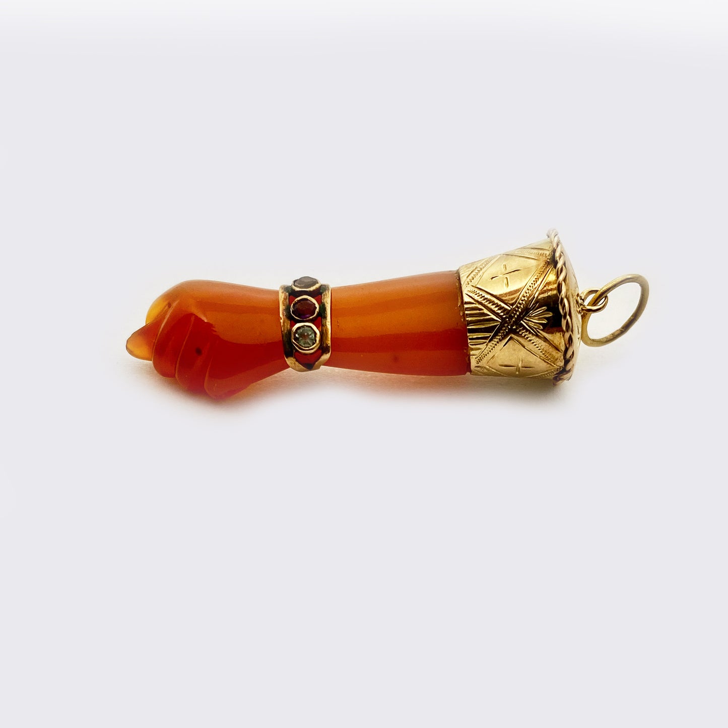 Vintage 14K Carnelian Figa, Natural Stone Hand Amulet, Figa Charm
