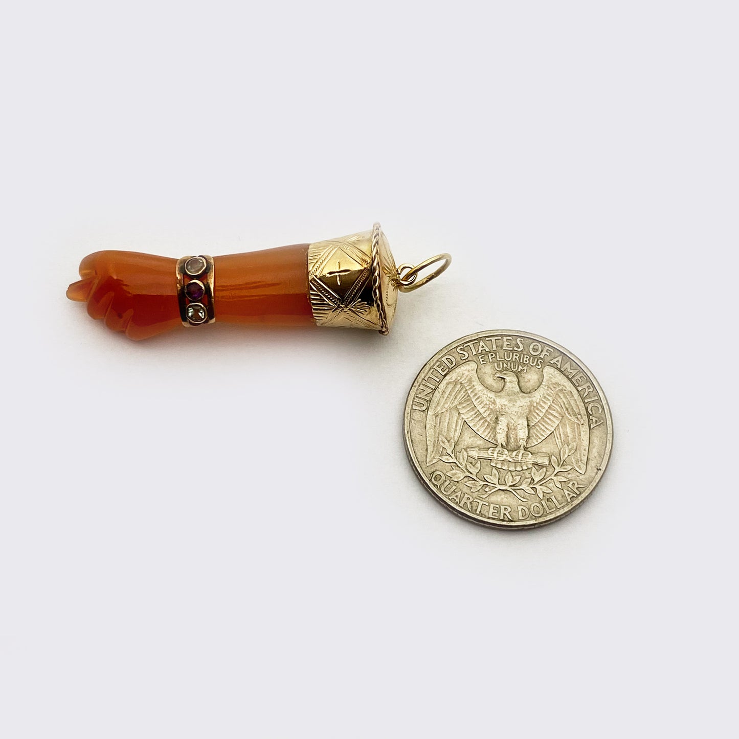 Vintage 14K Carnelian Figa, Natural Stone Hand Amulet, Figa Charm
