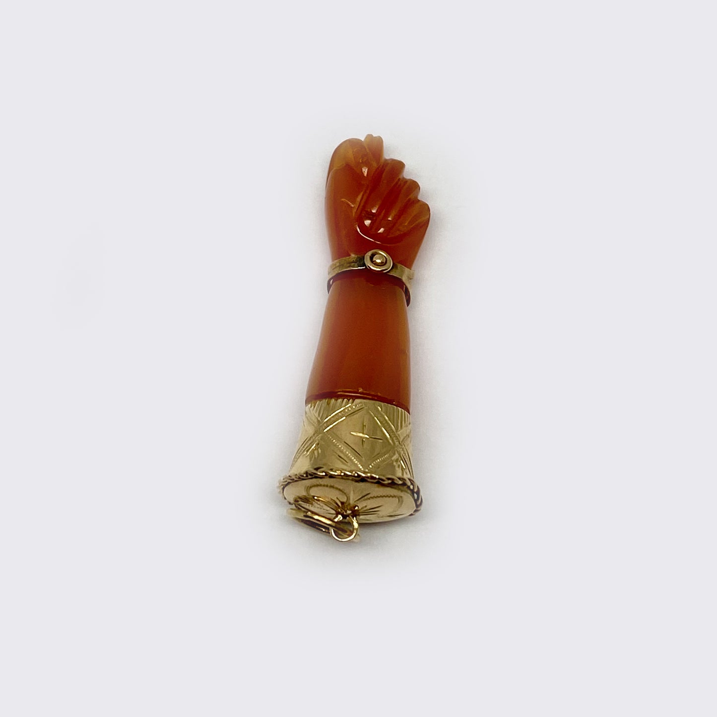 Vintage 14K Carnelian Figa, Natural Stone Hand Amulet, Figa Charm