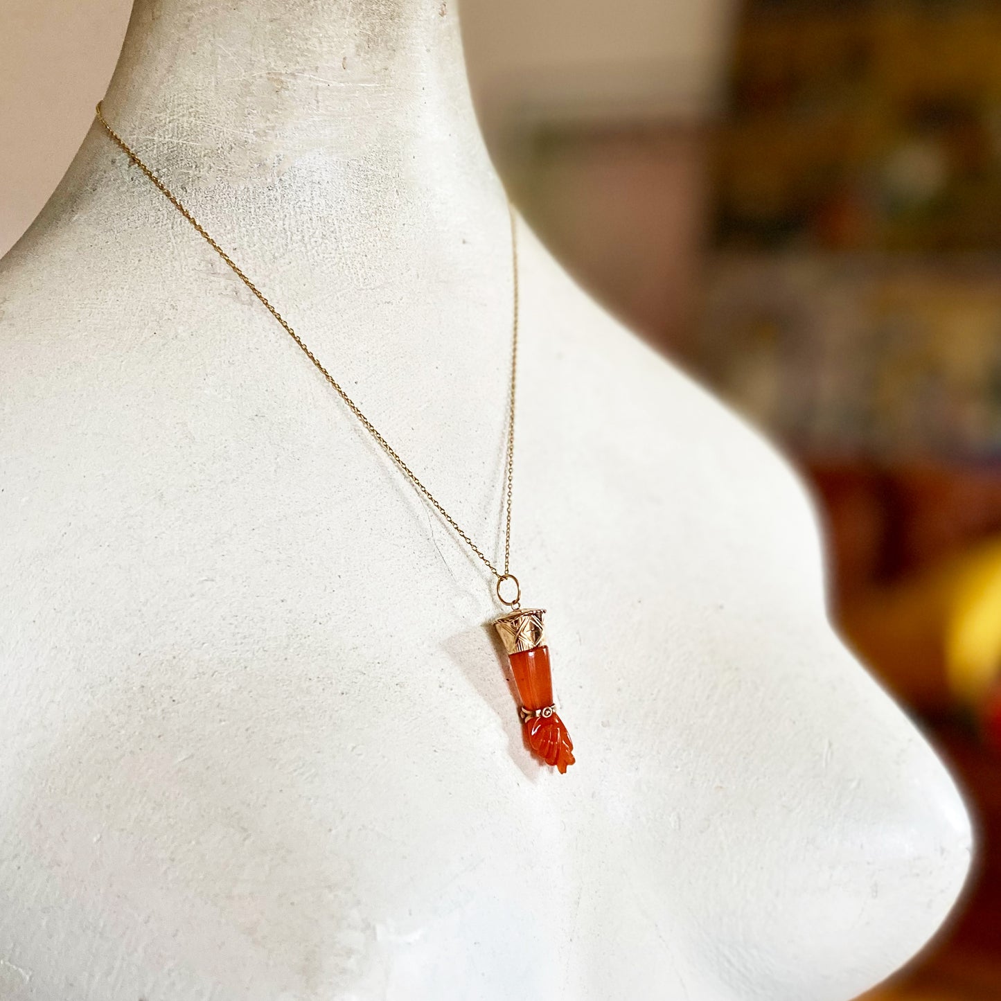 Vintage 14K Carnelian Figa, Natural Stone Hand Amulet, Figa Charm