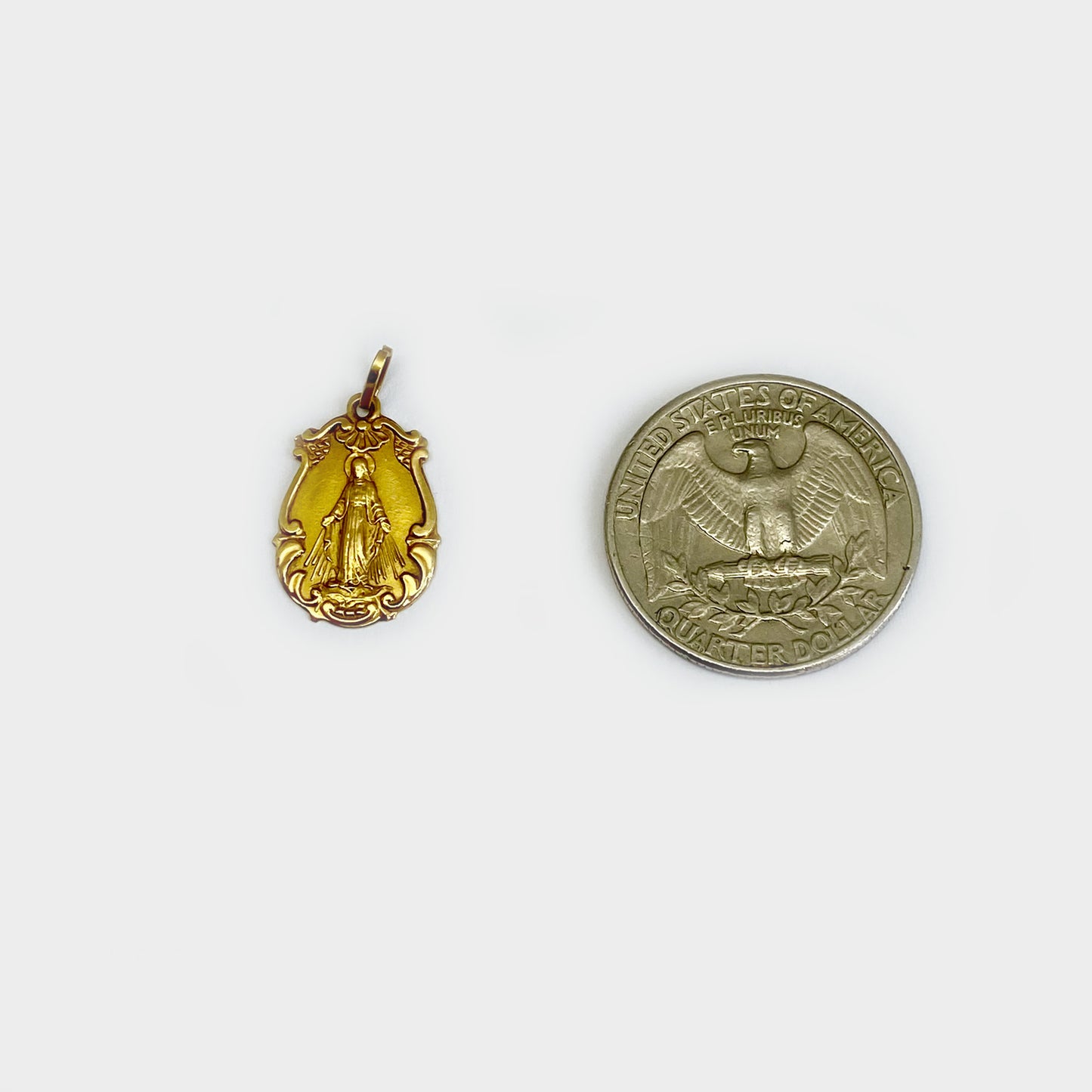 Antique 18k Gold Our Lady of Graces Religious Medal Pendant