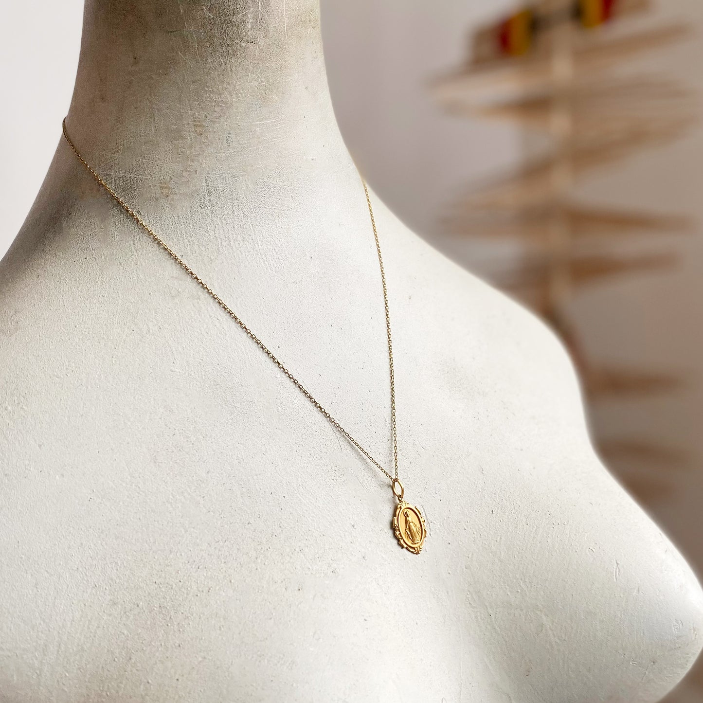 Vintage 18K Gold Miraculous Medal, Our Lady of Graces Pendant
