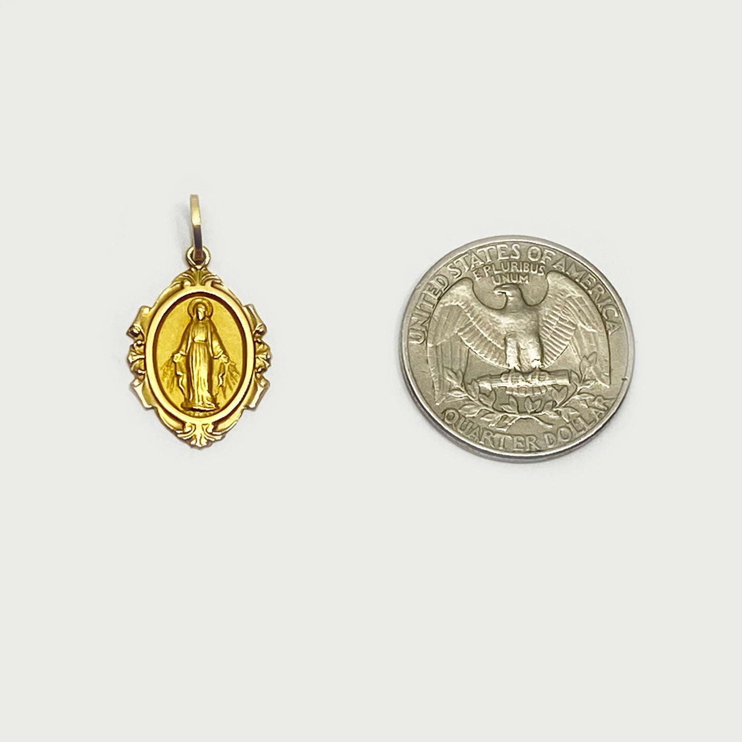 Vintage 18K Gold Miraculous Medal, Our Lady of Graces Pendant