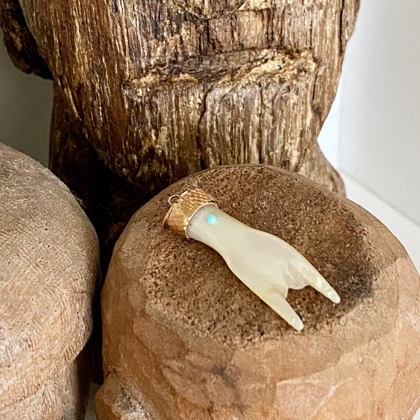 Antique 9k Gold Mother of Pearl Horned Hand Figa Charm