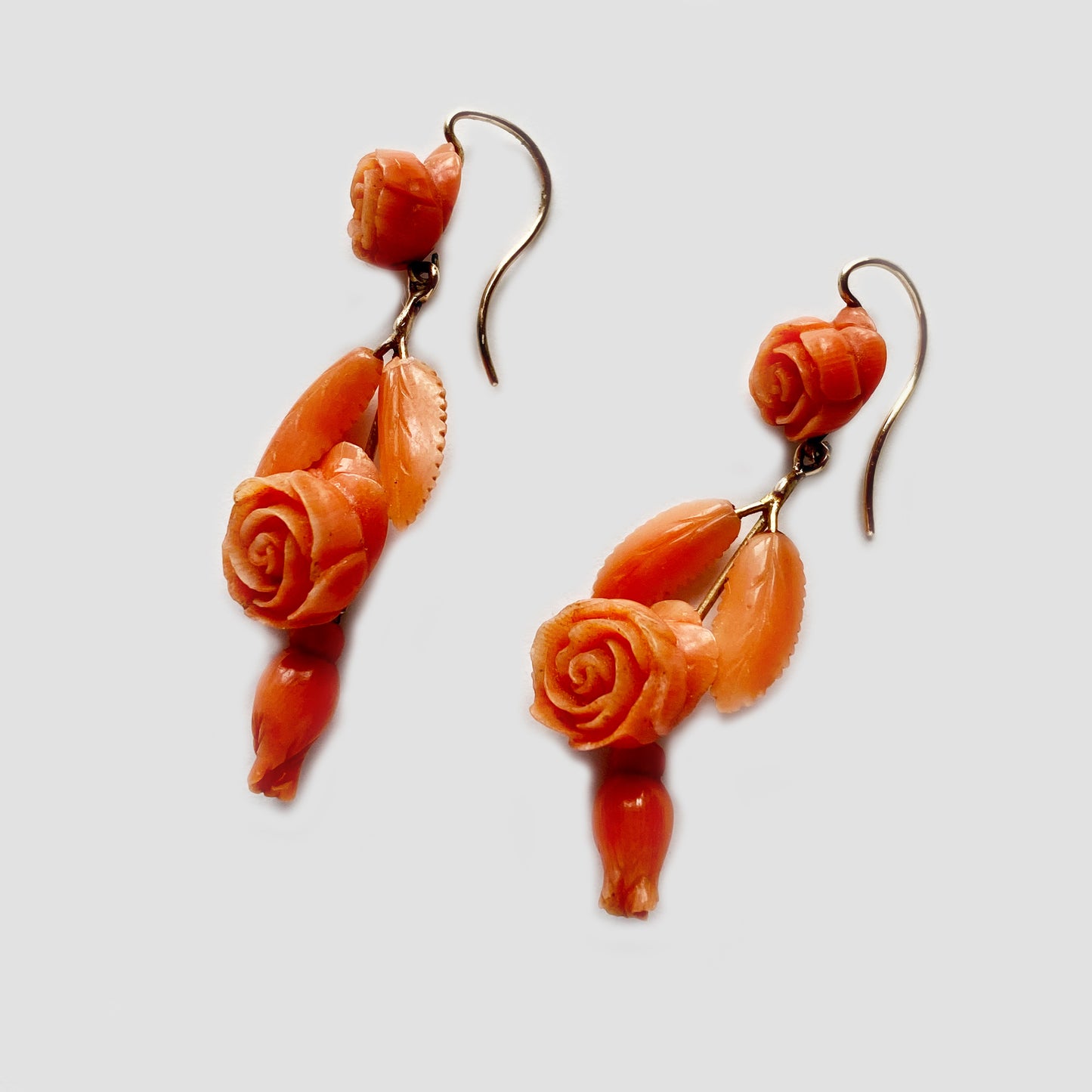 Antique Victorian 10k Gold Floral Natural Coral Drop Earrings