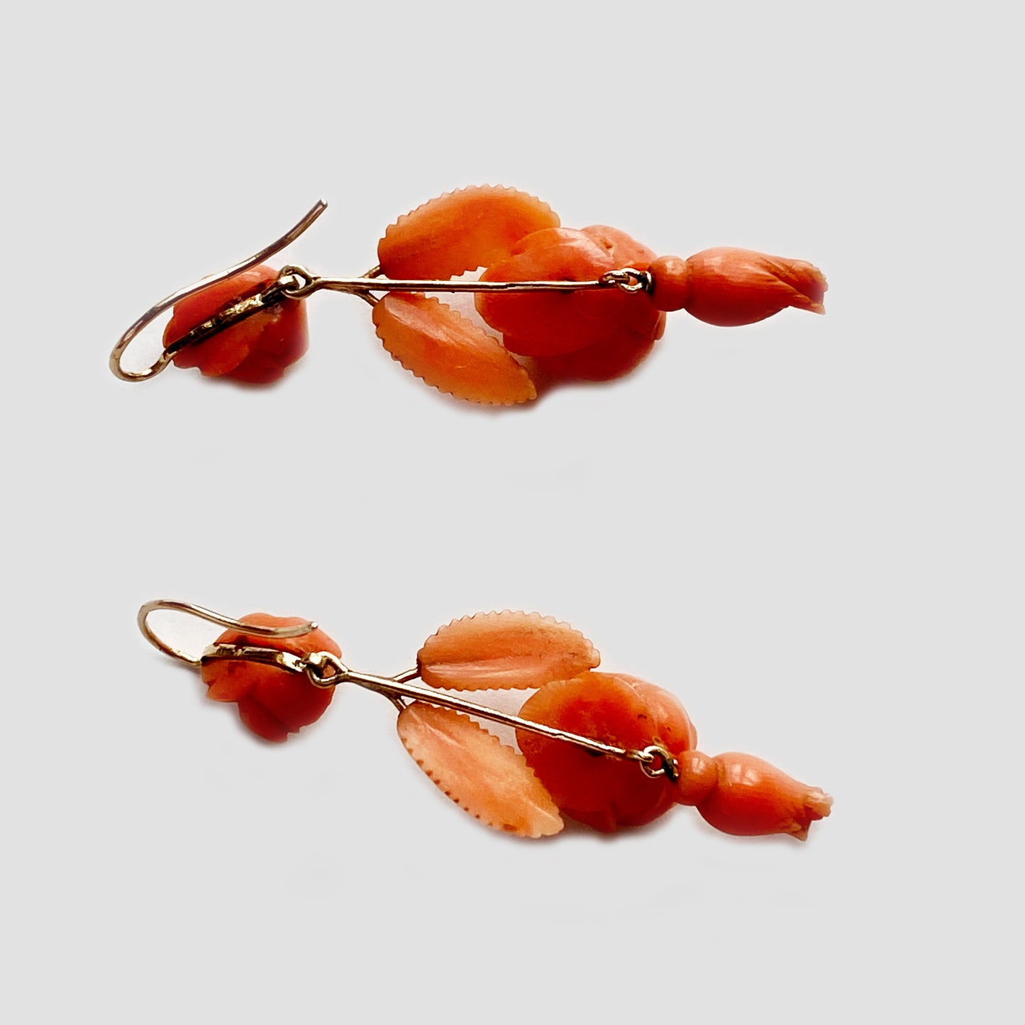 Antique Victorian 10k Gold Floral Natural Coral Drop Earrings