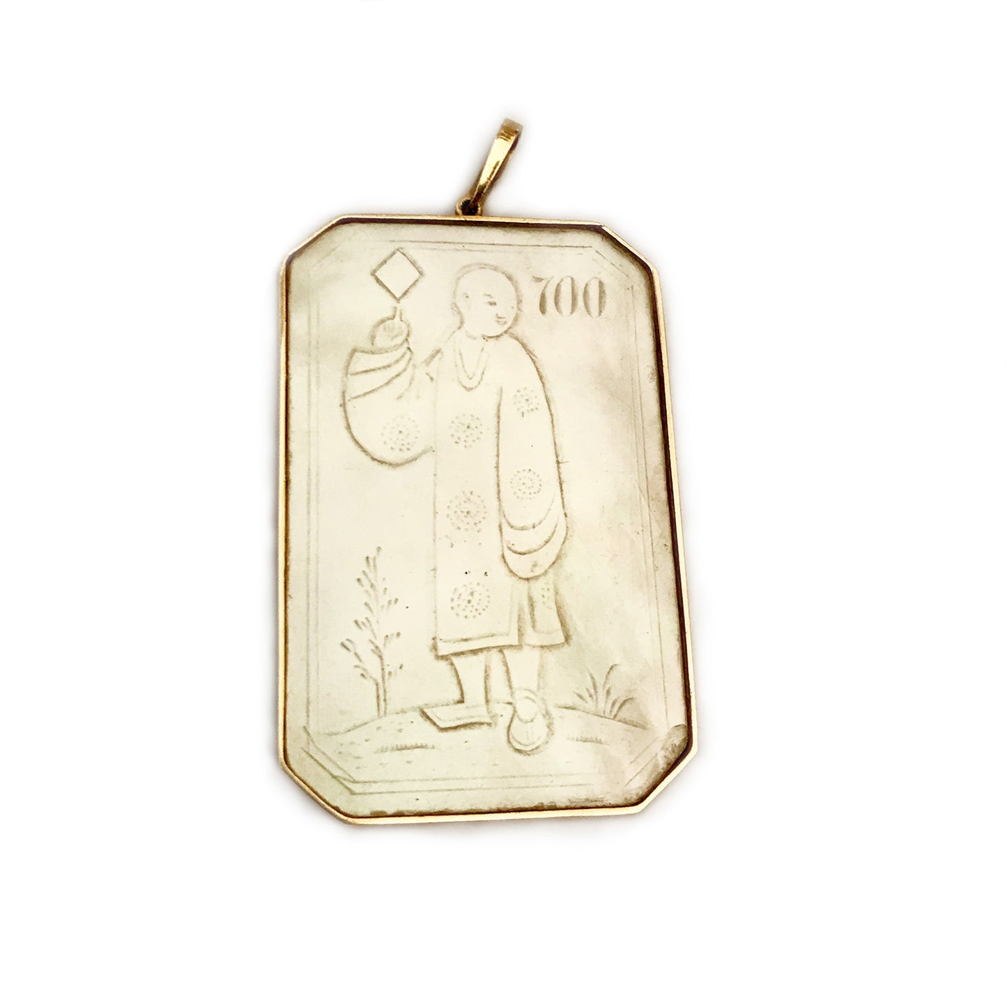 Antique 18K Gold Mother of Pearl Chinese Gaming Counter Token Pendant