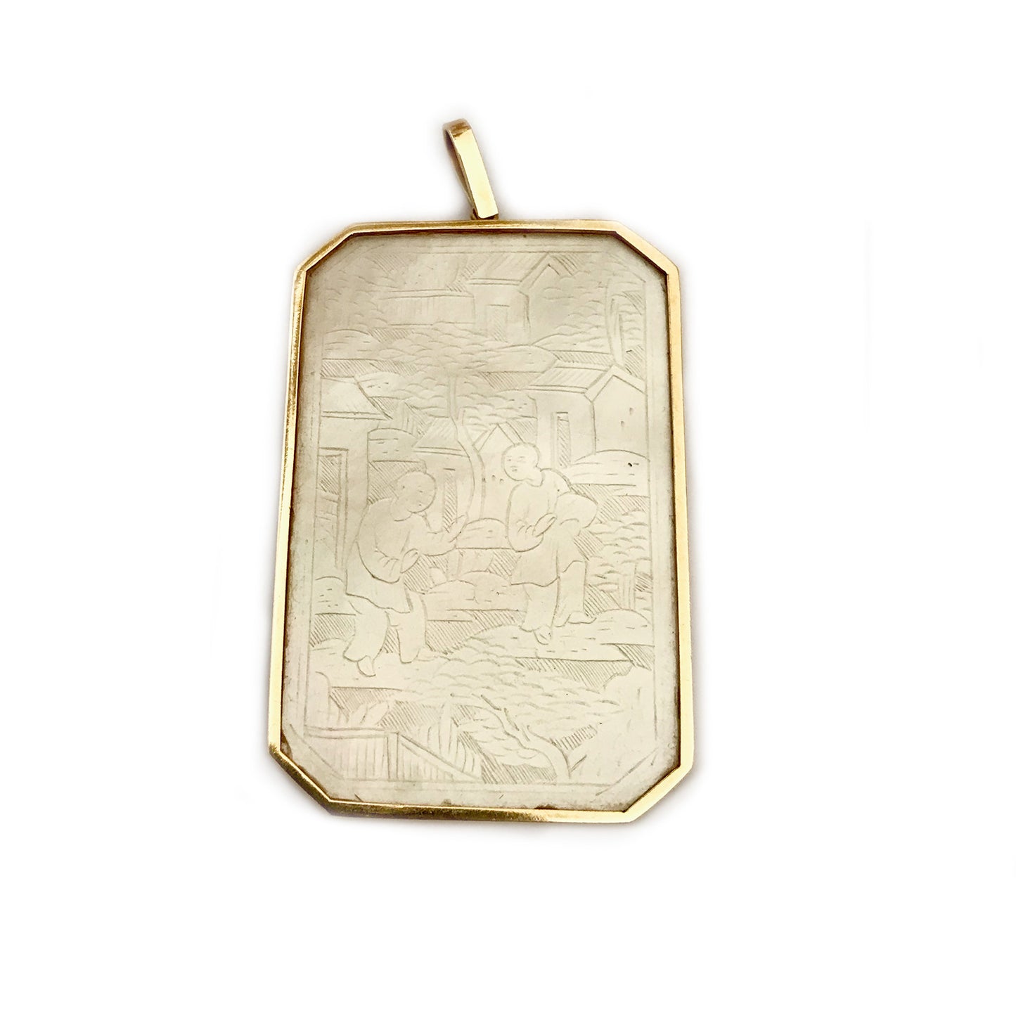Antique 18K Gold Mother of Pearl Chinese Gaming Counter Token Pendant