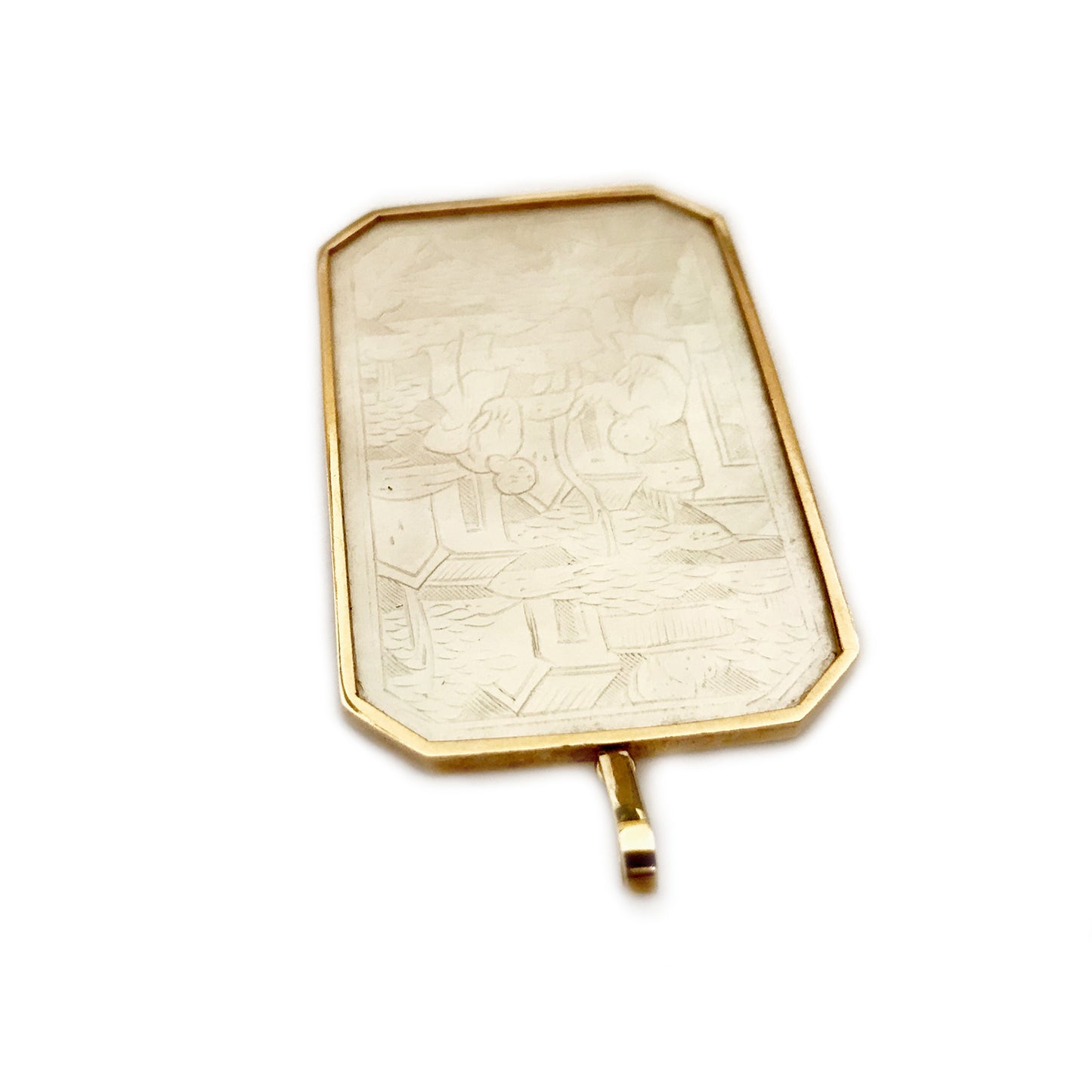 Antique 18K Gold Mother of Pearl Chinese Gaming Counter Token Pendant