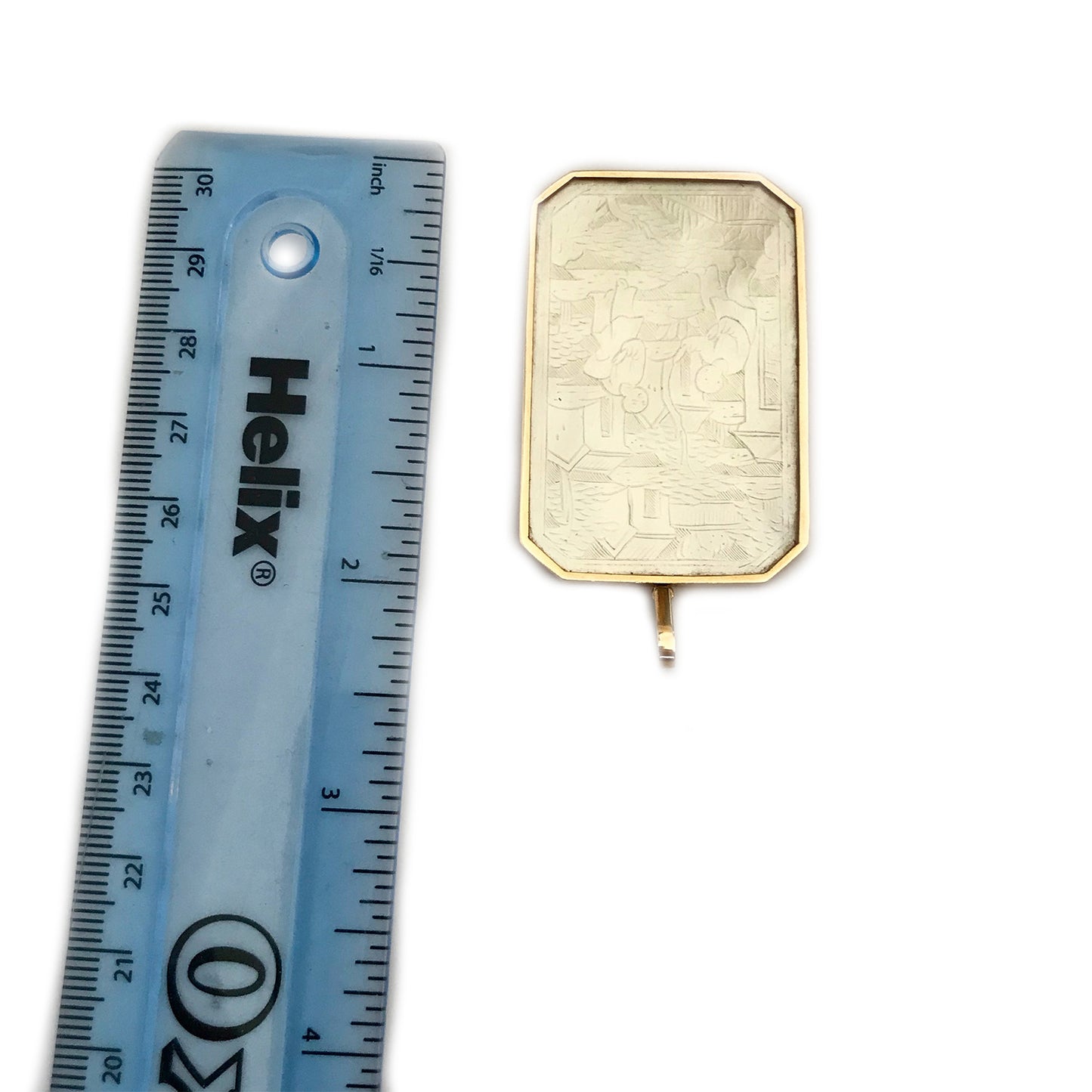 Antique 18K Gold Mother of Pearl Chinese Gaming Counter Token Pendant