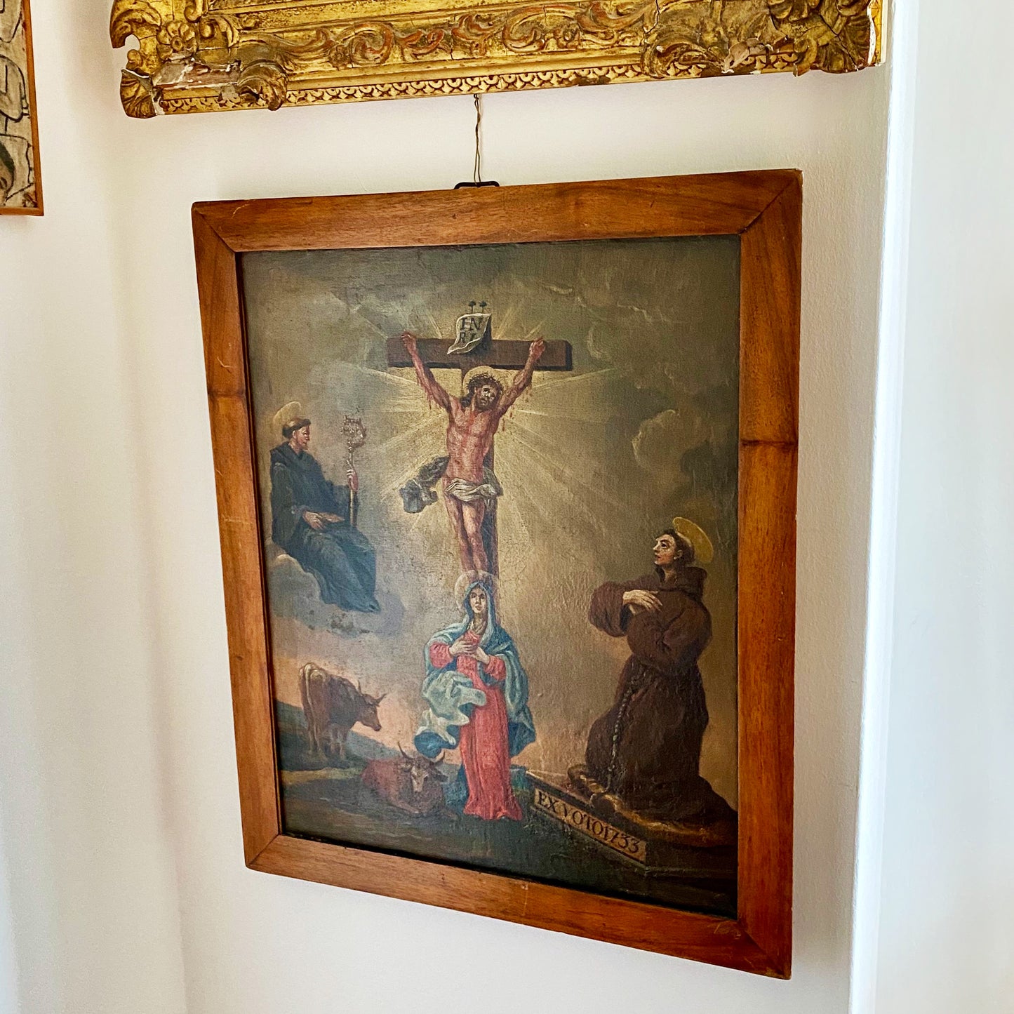 Antique German Ex Voto Painting 18th Century Oil On Wood Retablo