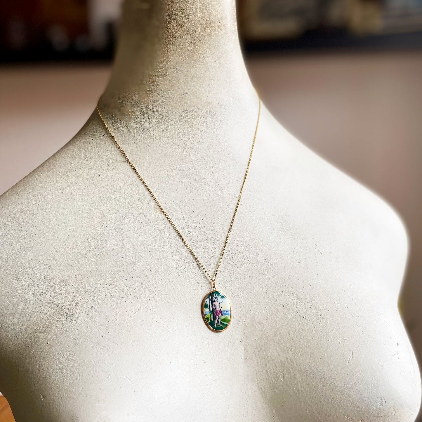 Vintage 14k Gold Enamel Religious Saint Sebastian Medal