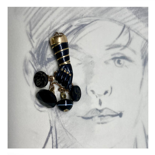 Vintage Gold Plated 1940s Black Resin Figa Charm