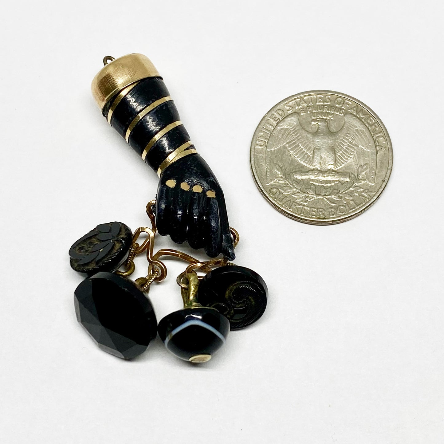Vintage Gold Plated 1940s Black Resin Figa Charm