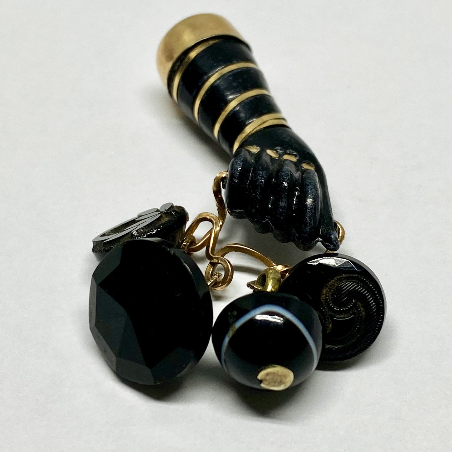 Vintage Gold Plated 1940s Black Resin Figa Charm