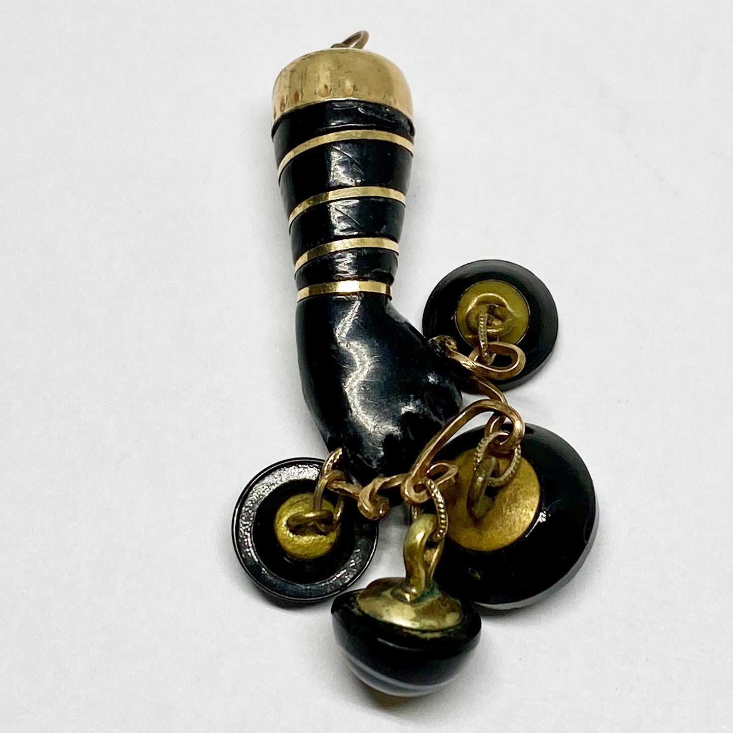 Vintage Gold Plated 1940s Black Resin Figa Charm
