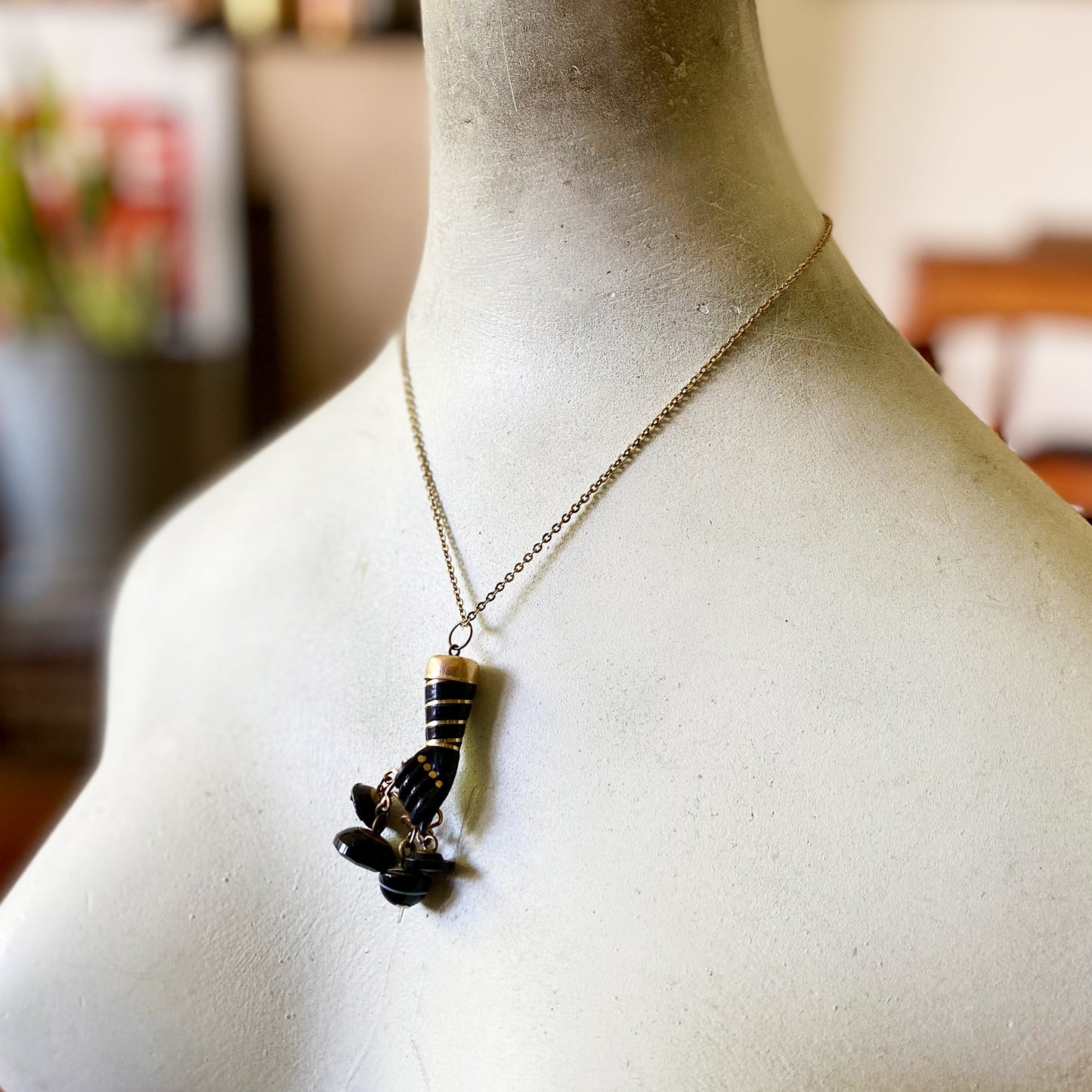 Vintage Gold Plated 1940s Black Resin Figa Charm