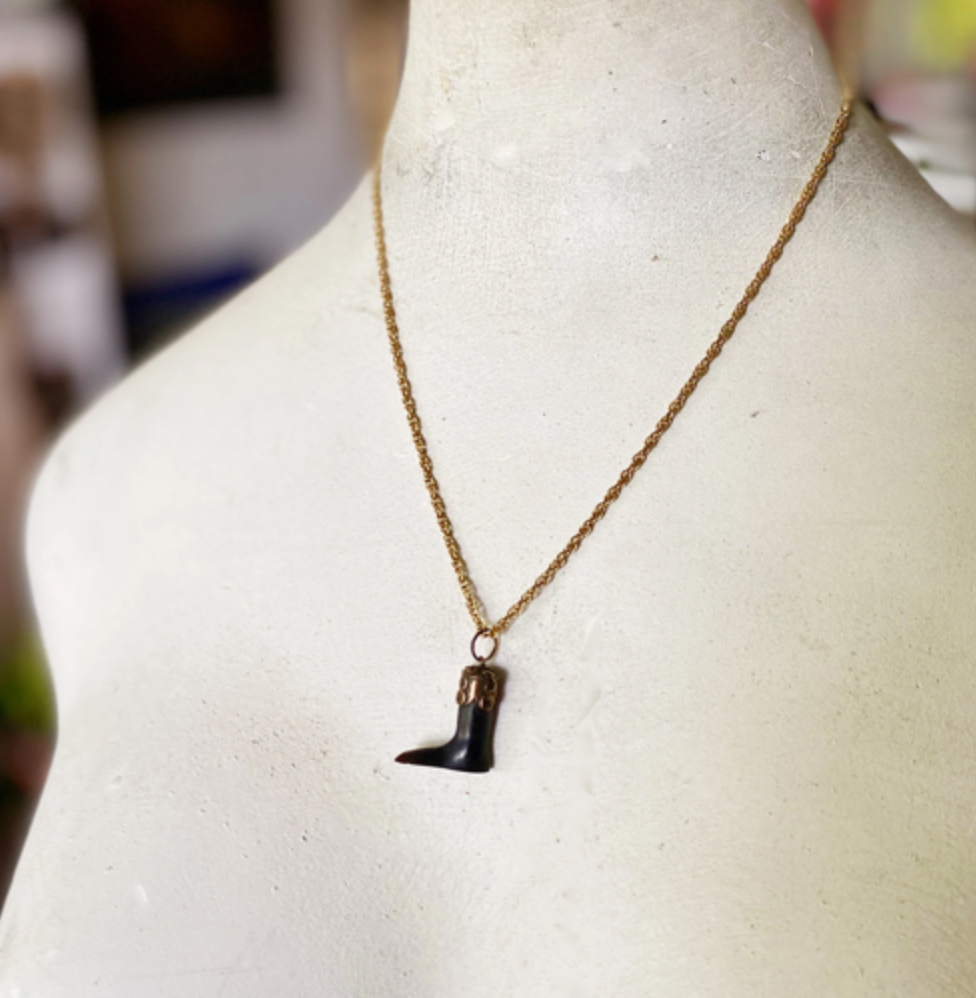 Antique 9k Gold Bakelite Ex Voto Leg Pendant