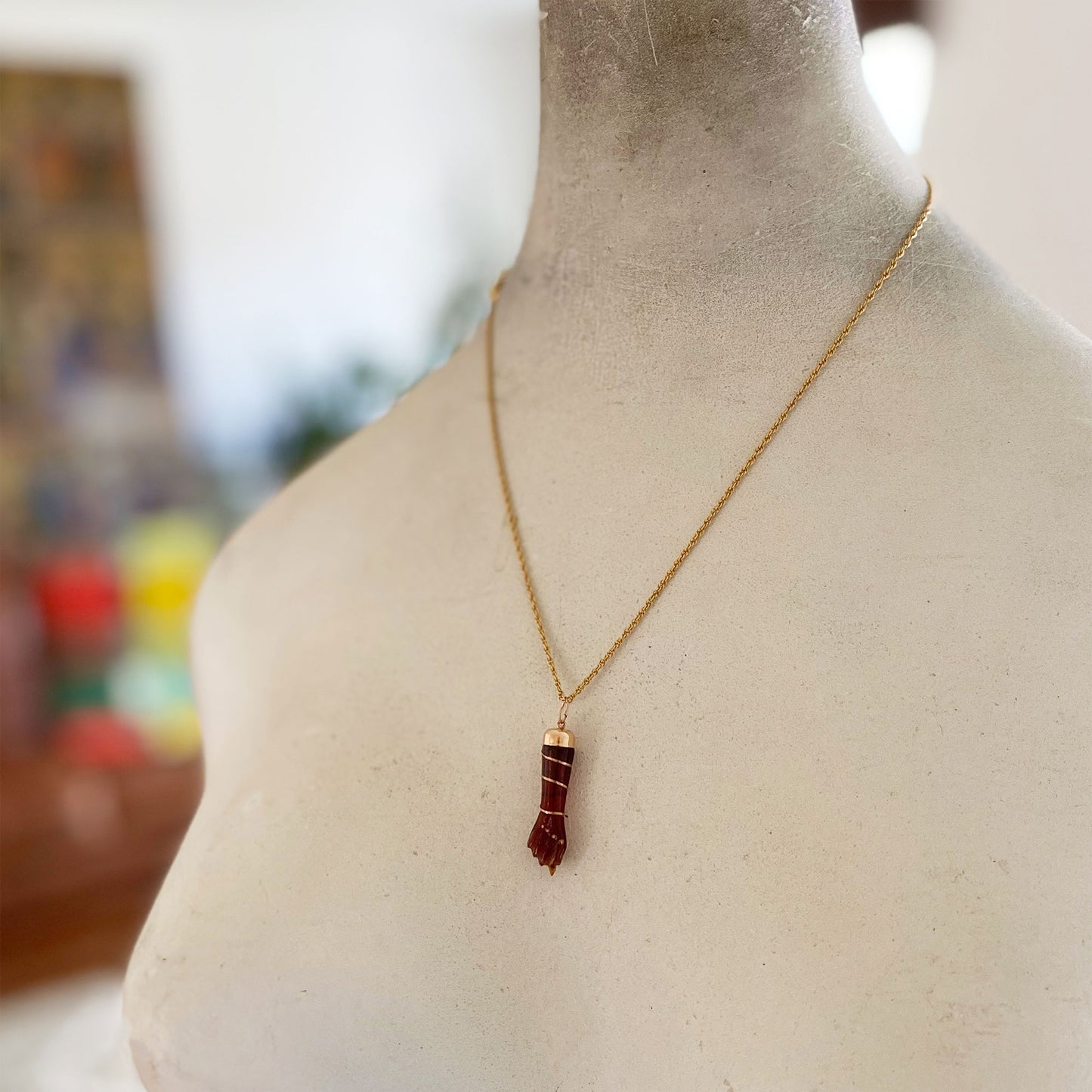 Vintage 10k Gold Brown Bakelite Figa Charm