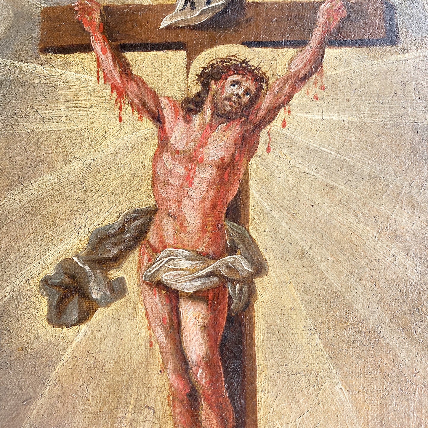 Antique German Ex Voto Painting 18th Century Oil On Wood Retablo