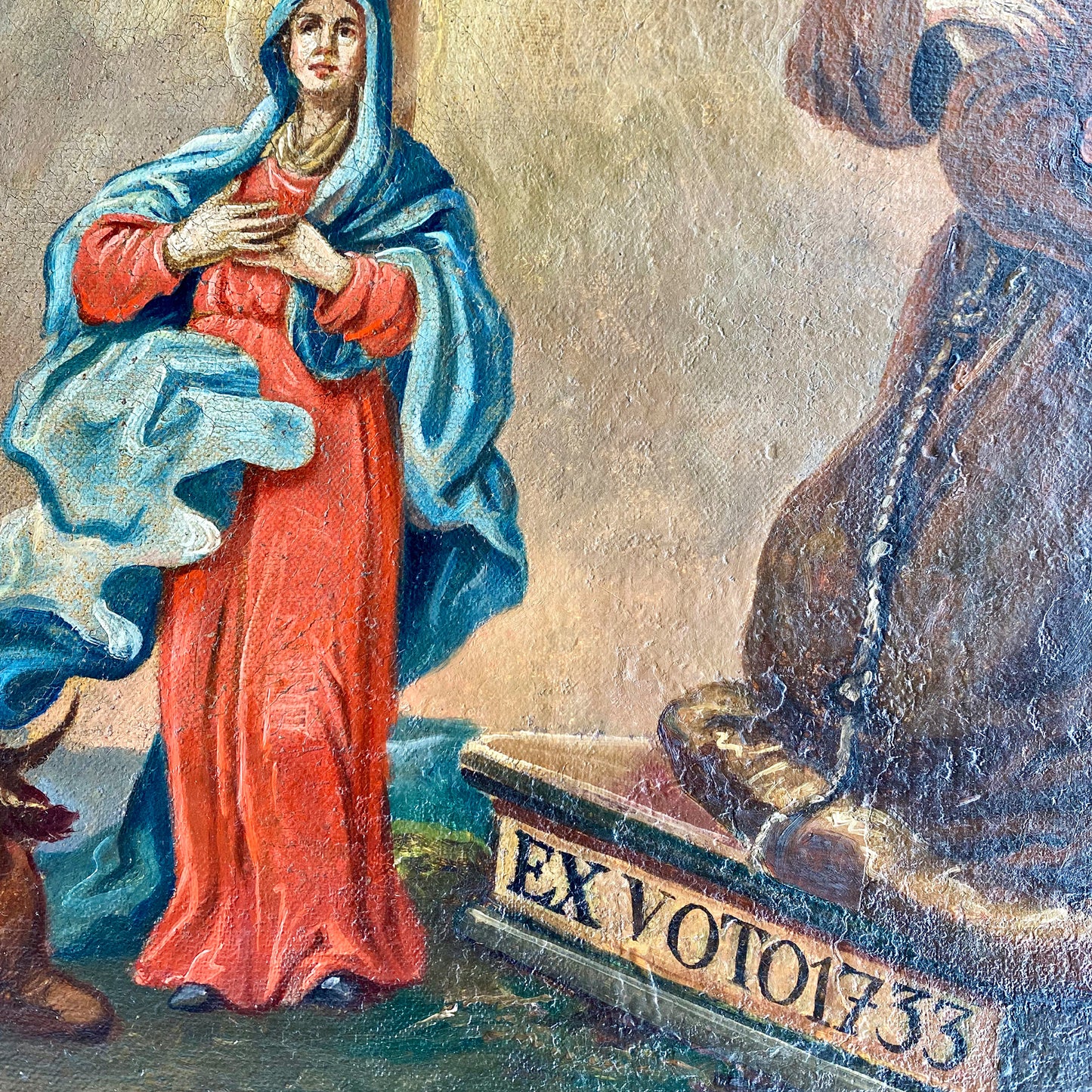 Antique German Ex Voto Painting 18th Century Oil On Wood Retablo