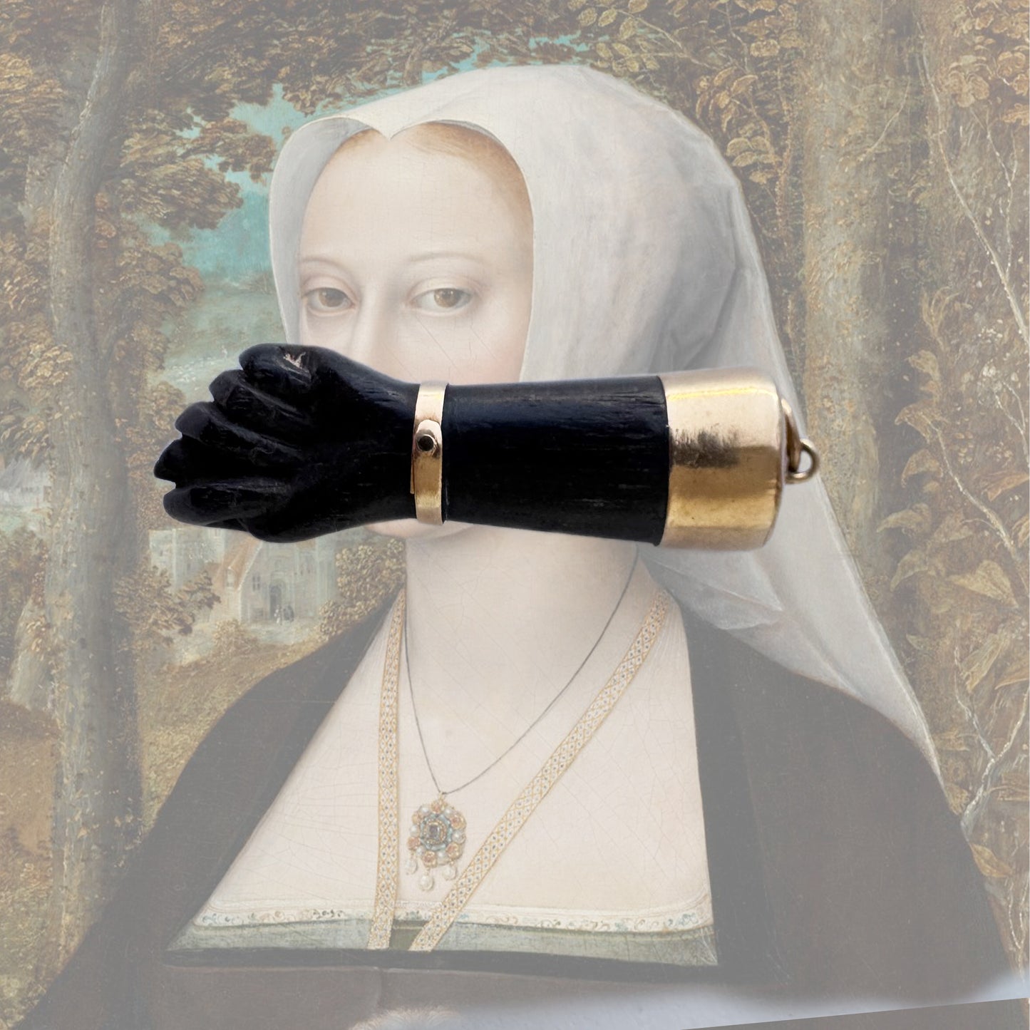 Vintage 14k Gold Horn Figa Pendant, 1950s Mano Fico Lucky Charm, Dark Horn Amulet, Evil Eye Protection Talisman, Antique Gold Charm