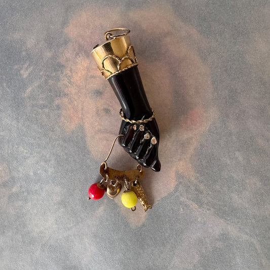 Antique 14k Gold Figa, Stained Horn, Charms, Figa Charm, Mano Fico, Fist, Lucky Charm, Amulet, Talisman, 14 ct Gold, Figa Pendant, Evil Eye