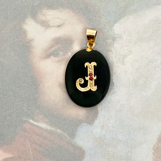 Victorian 18k Gold Onyx Mourning Locket Pendant