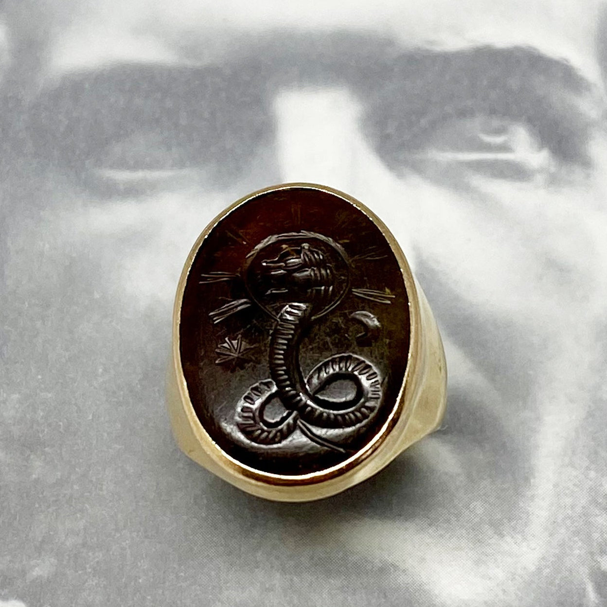 Antique 18K Gold Chnoubis Sard Intaglio Ring, Rare Double-Sided Lion Serpent Talisman, Greco-Egyptian Signet, Size 8