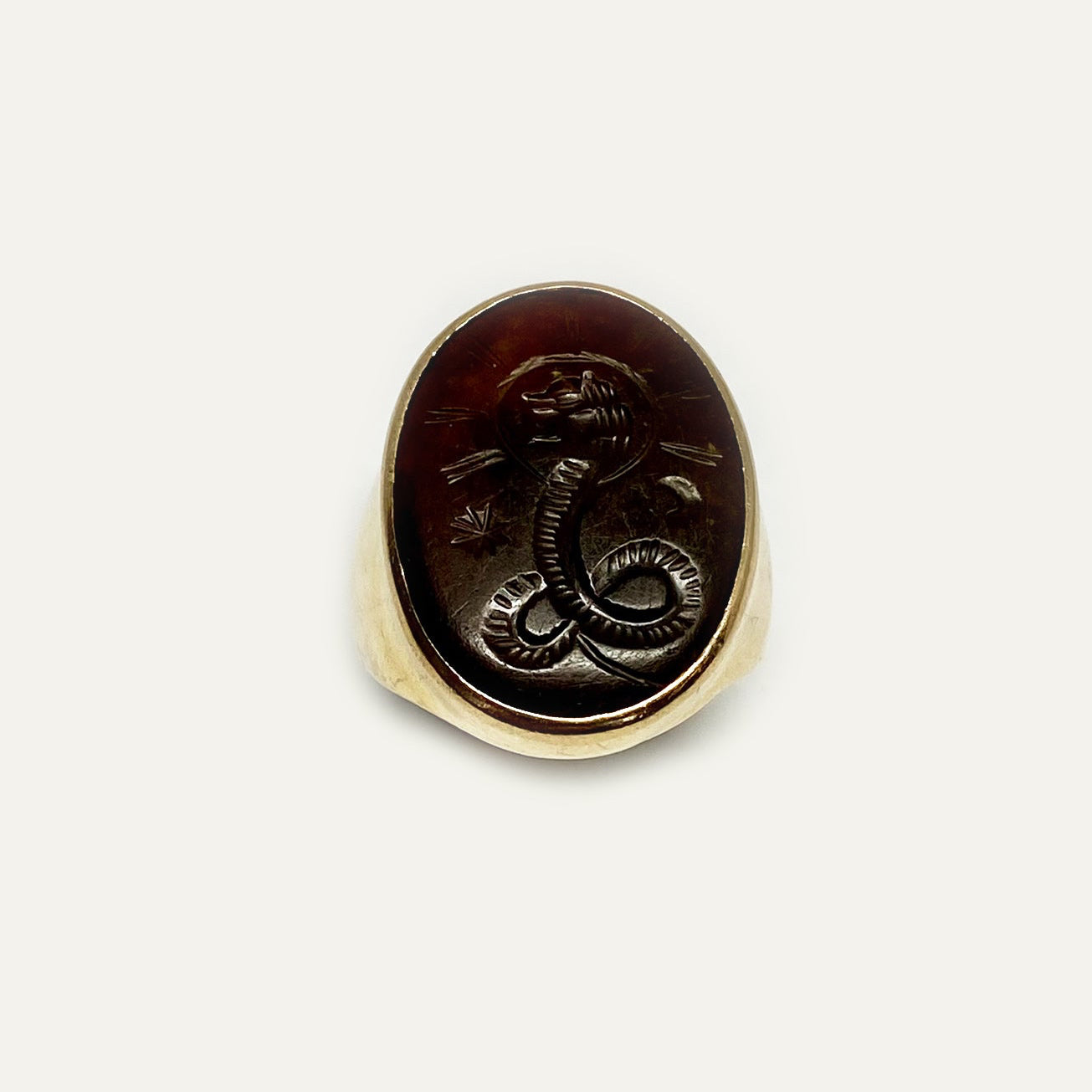 Antique 18K Gold Chnoubis Sard Intaglio Ring, Rare Double-Sided Lion Serpent Talisman, Greco-Egyptian Signet, Size 8