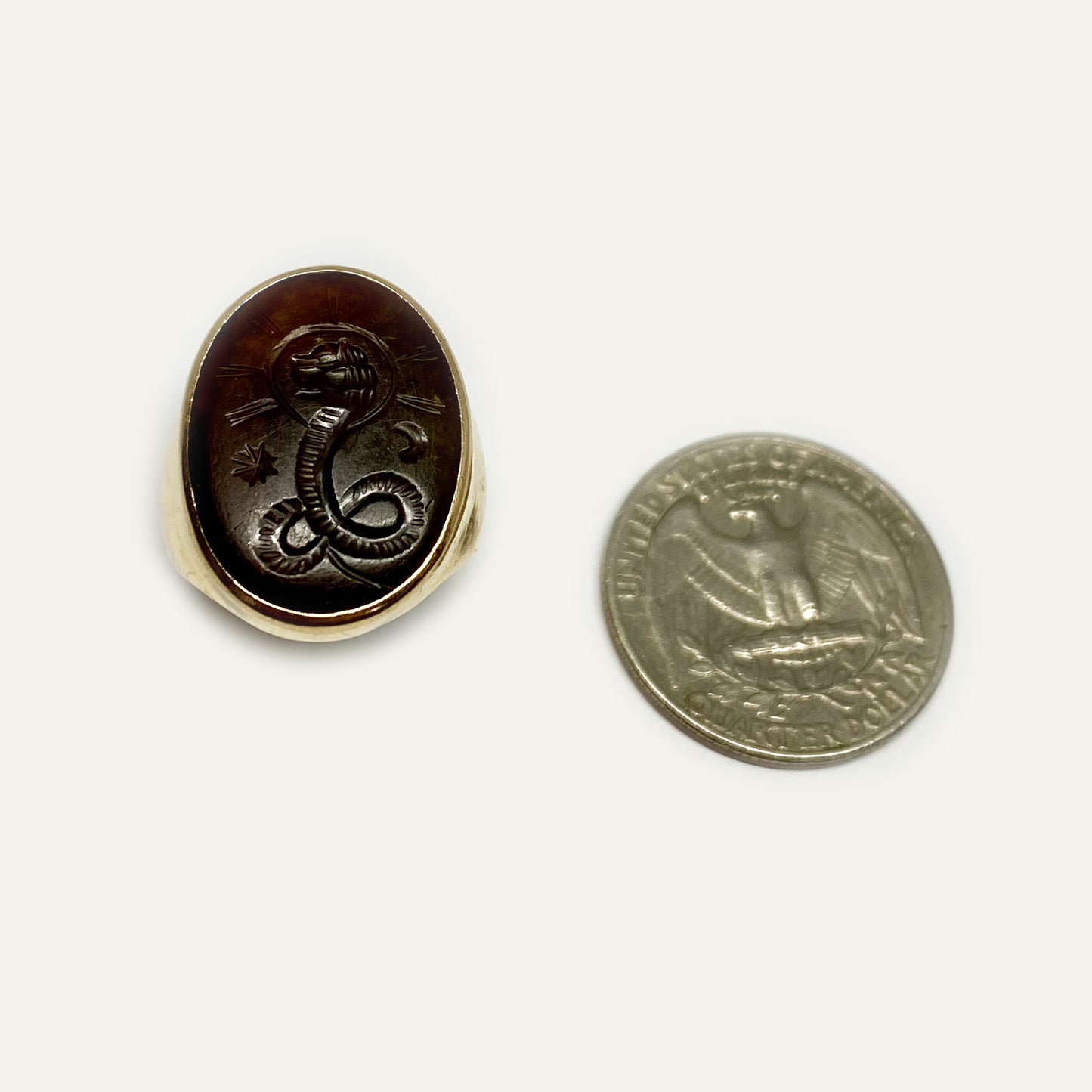 Antique 18K Gold Chnoubis Sard Intaglio Ring, Rare Double-Sided Lion Serpent Talisman, Greco-Egyptian Signet, Size 8