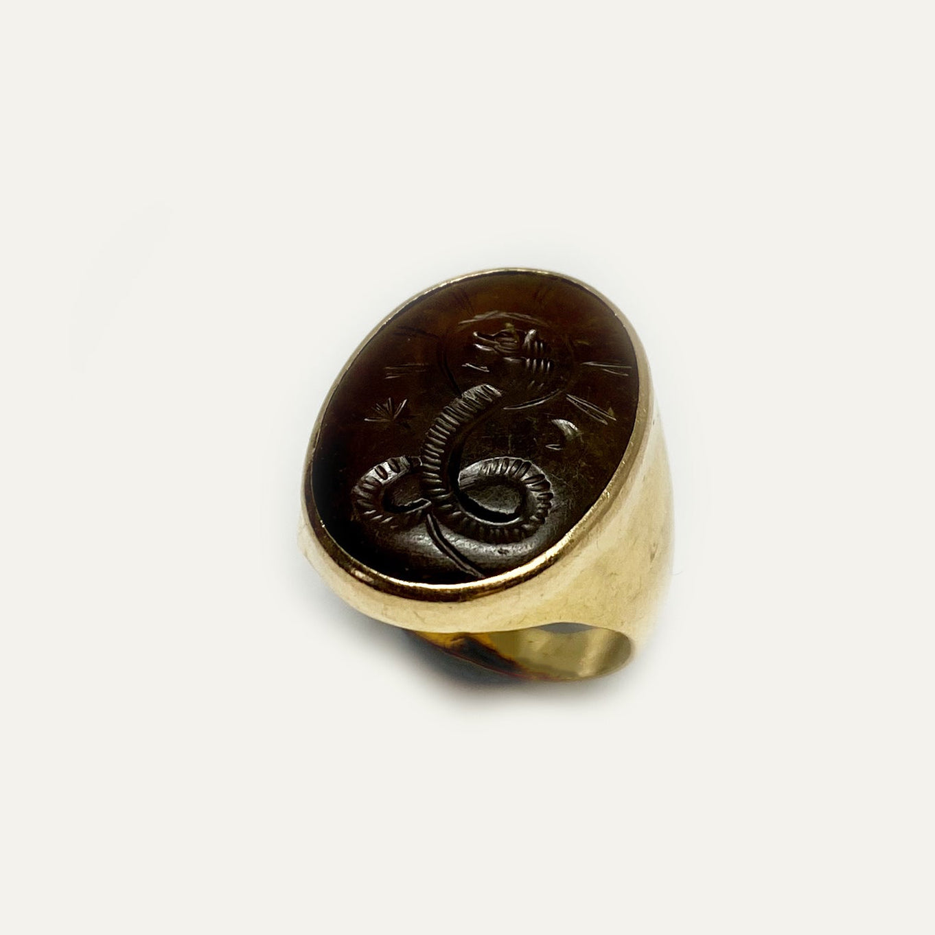 Antique 18K Gold Chnoubis Sard Intaglio Ring, Rare Double-Sided Lion Serpent Talisman, Greco-Egyptian Signet, Size 8