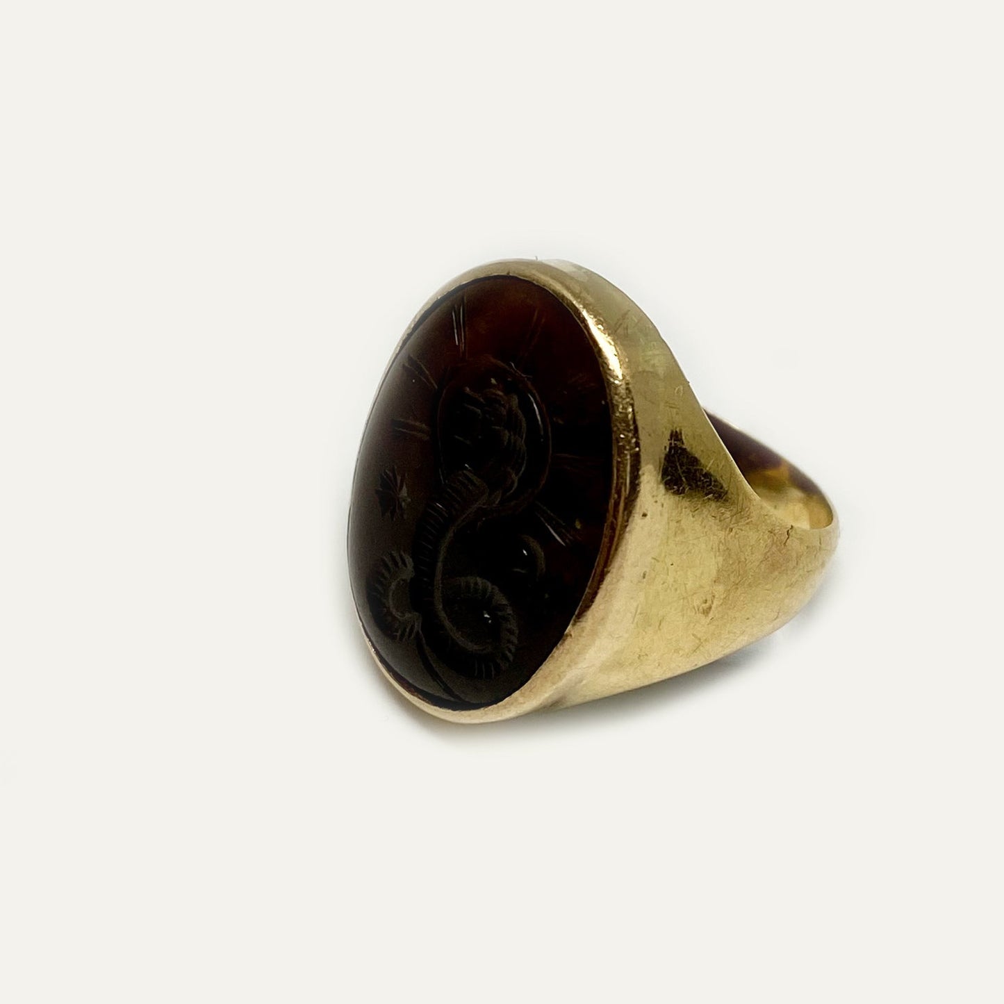 Antique 18K Gold Chnoubis Sard Intaglio Ring, Rare Double-Sided Lion Serpent Talisman, Greco-Egyptian Signet, Size 8