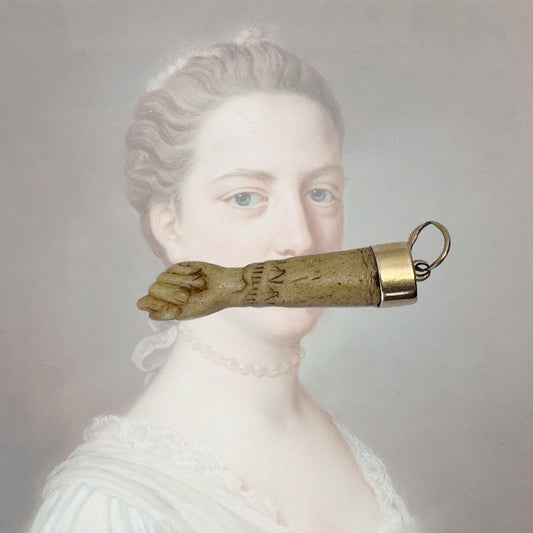 Antique Victorian Figa Pendant 18k Gold, Carved Bone Mano Fico,  Lucky Figa Charm 1800s